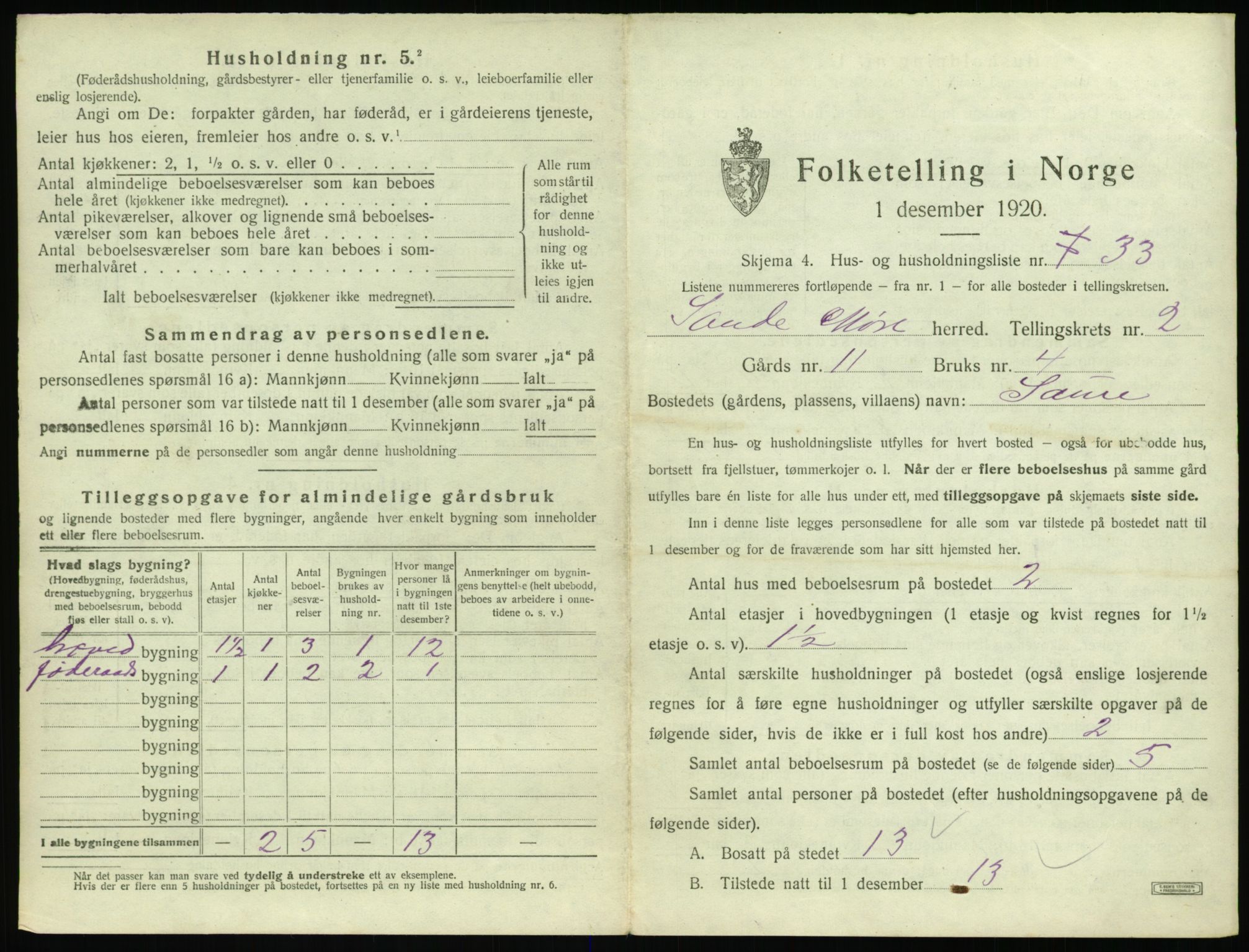 SAT, 1920 census for Sande (MR), 1920, p. 206