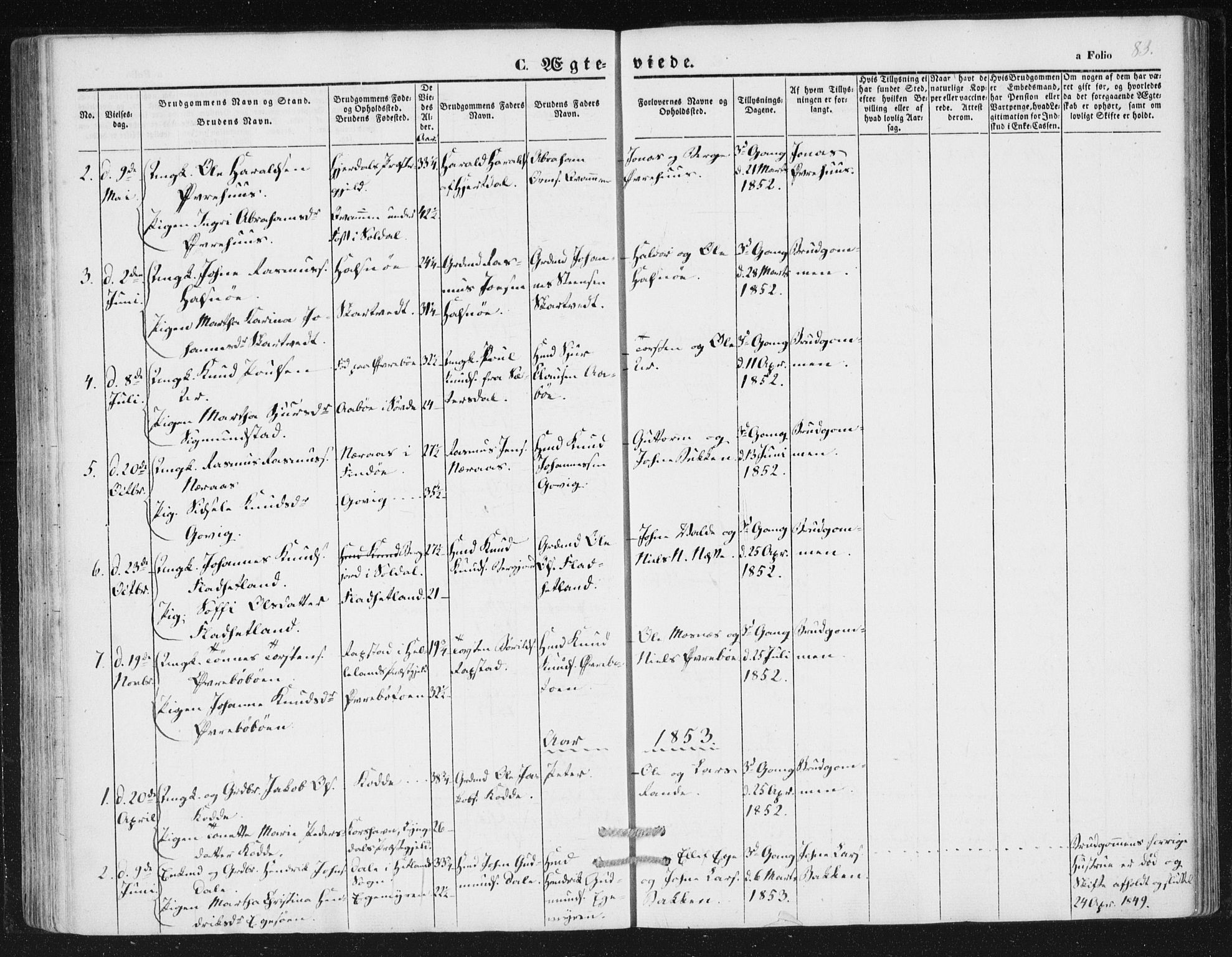 Hjelmeland sokneprestkontor, SAST/A-101843/01/IV/L0010: Parish register (official) no. A 10, 1851-1871, p. 83