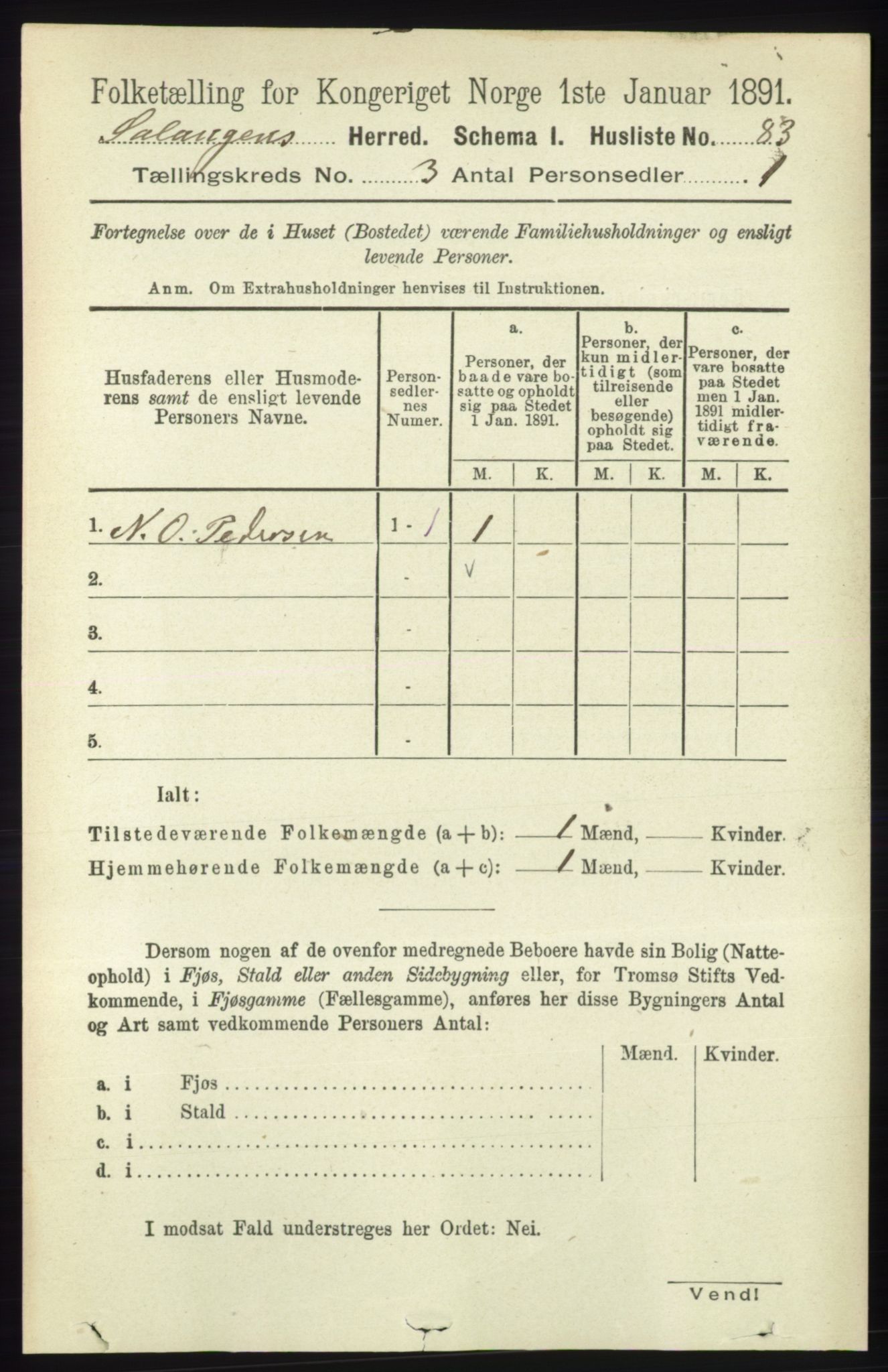 RA, 1891 census for 1921 Salangen, 1891, p. 1221