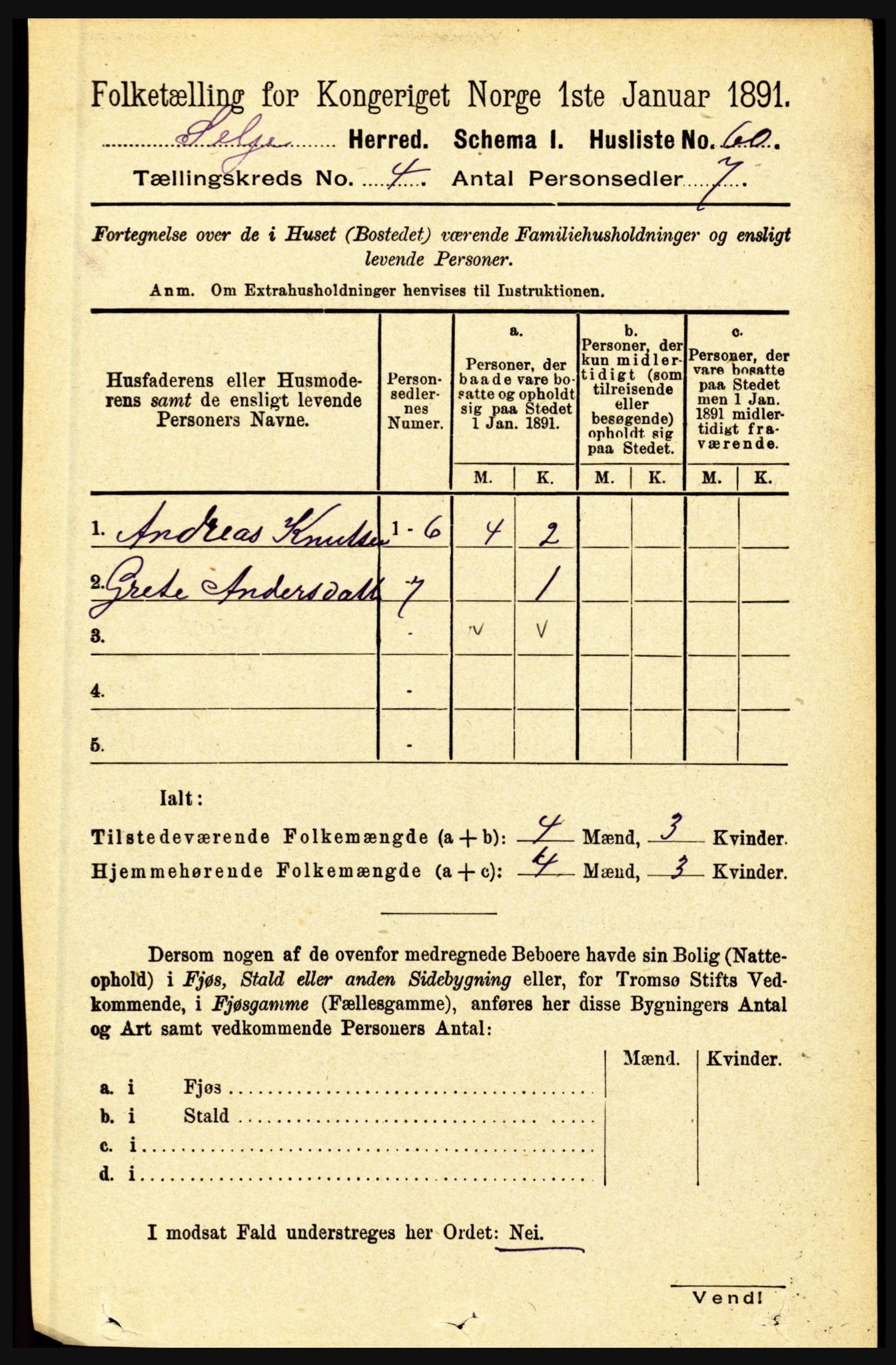 RA, 1891 census for 1441 Selje, 1891, p. 964