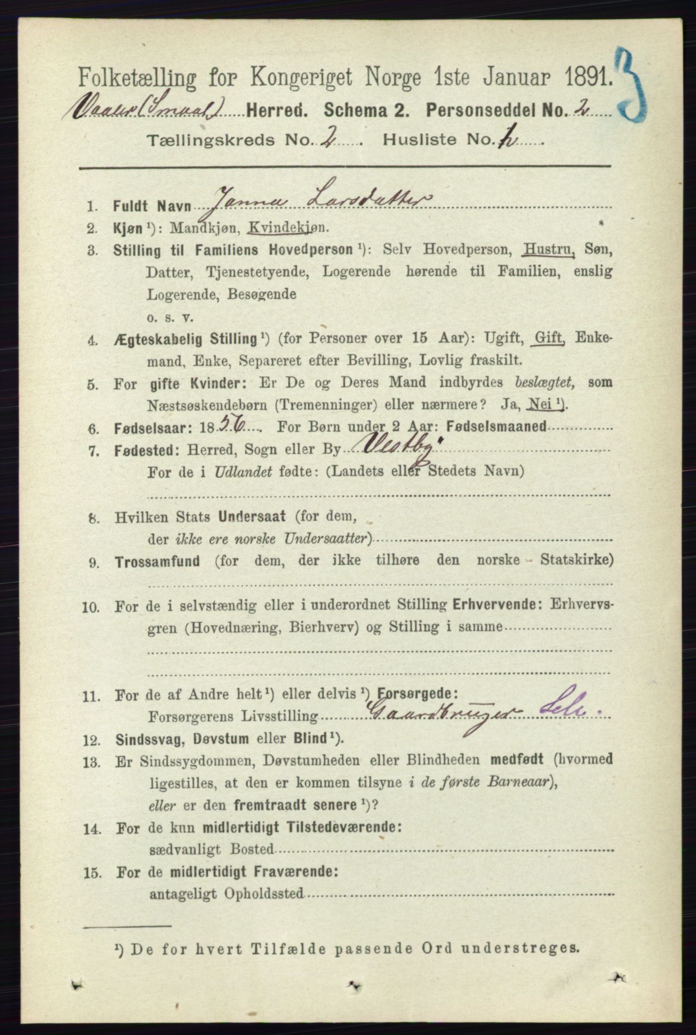 RA, 1891 census for 0137 Våler, 1891, p. 687