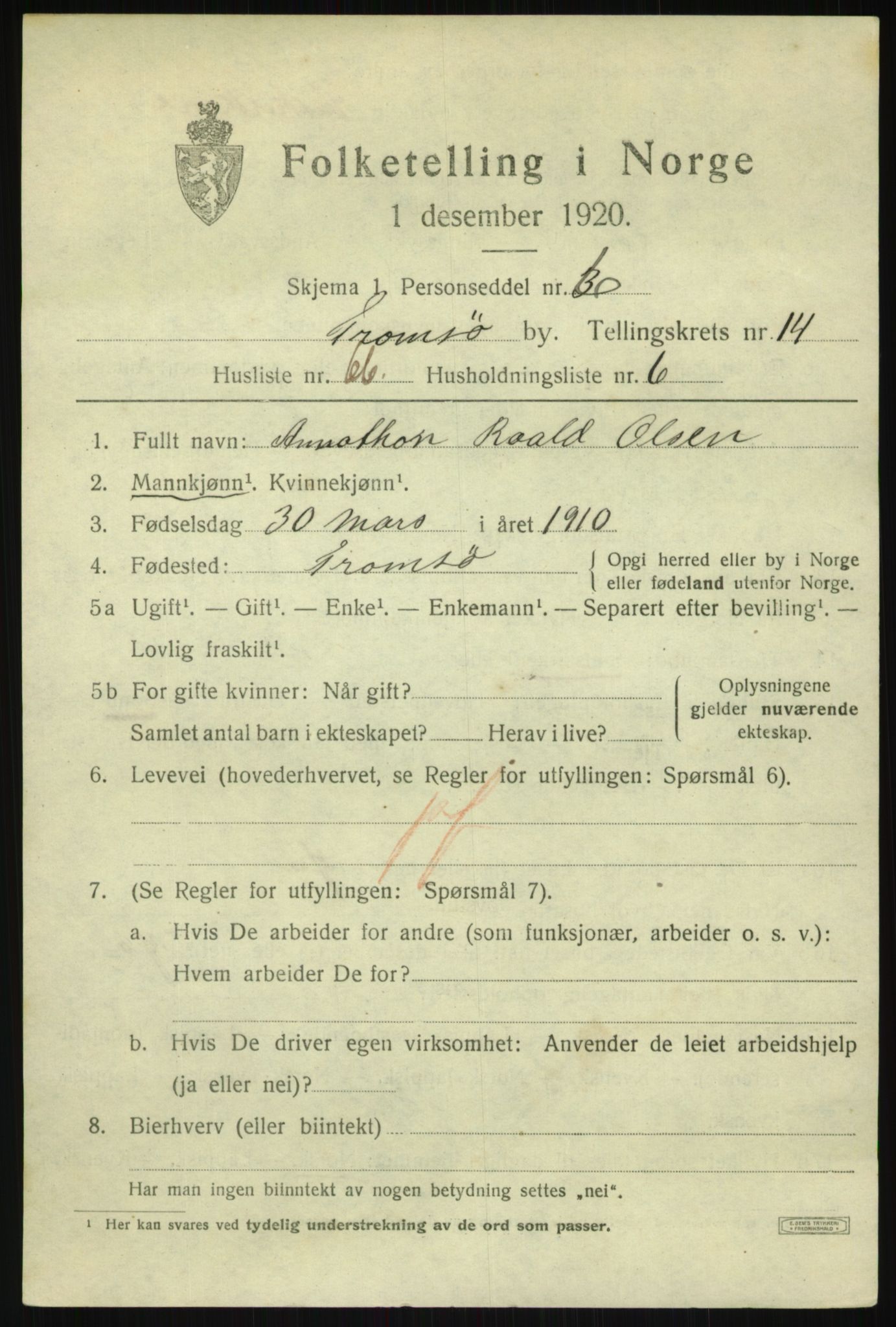 SATØ, 1920 census for Tromsø, 1920, p. 27827