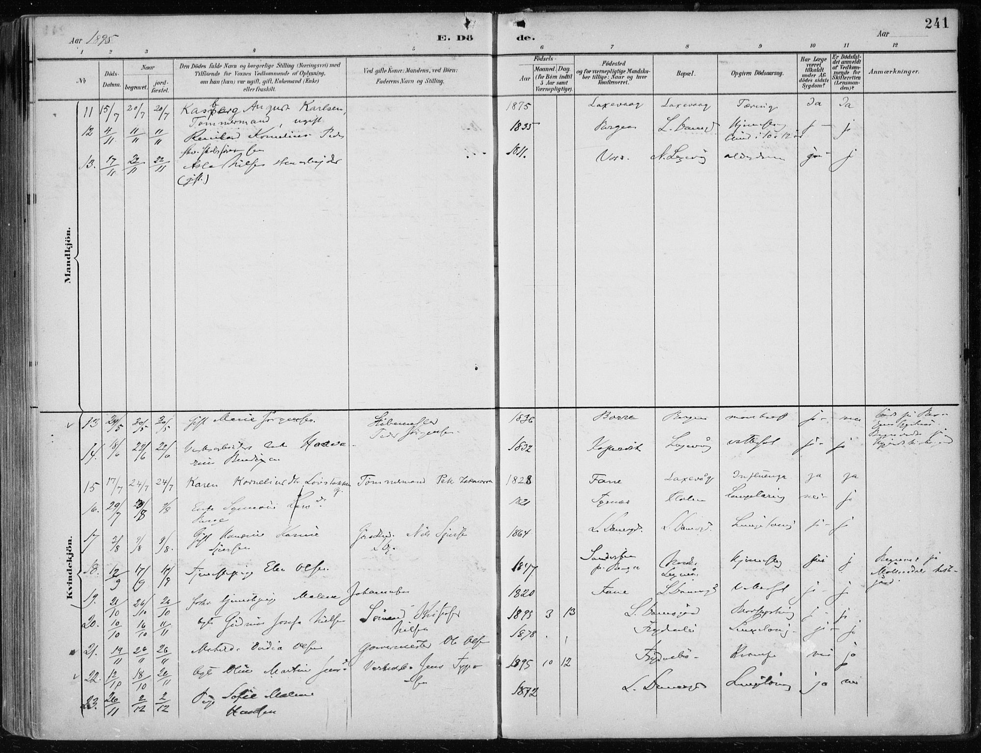 Askøy Sokneprestembete, AV/SAB-A-74101/H/Ha/Haa/Haae/L0003: Parish register (official) no. E 3, 1891-1903, p. 241