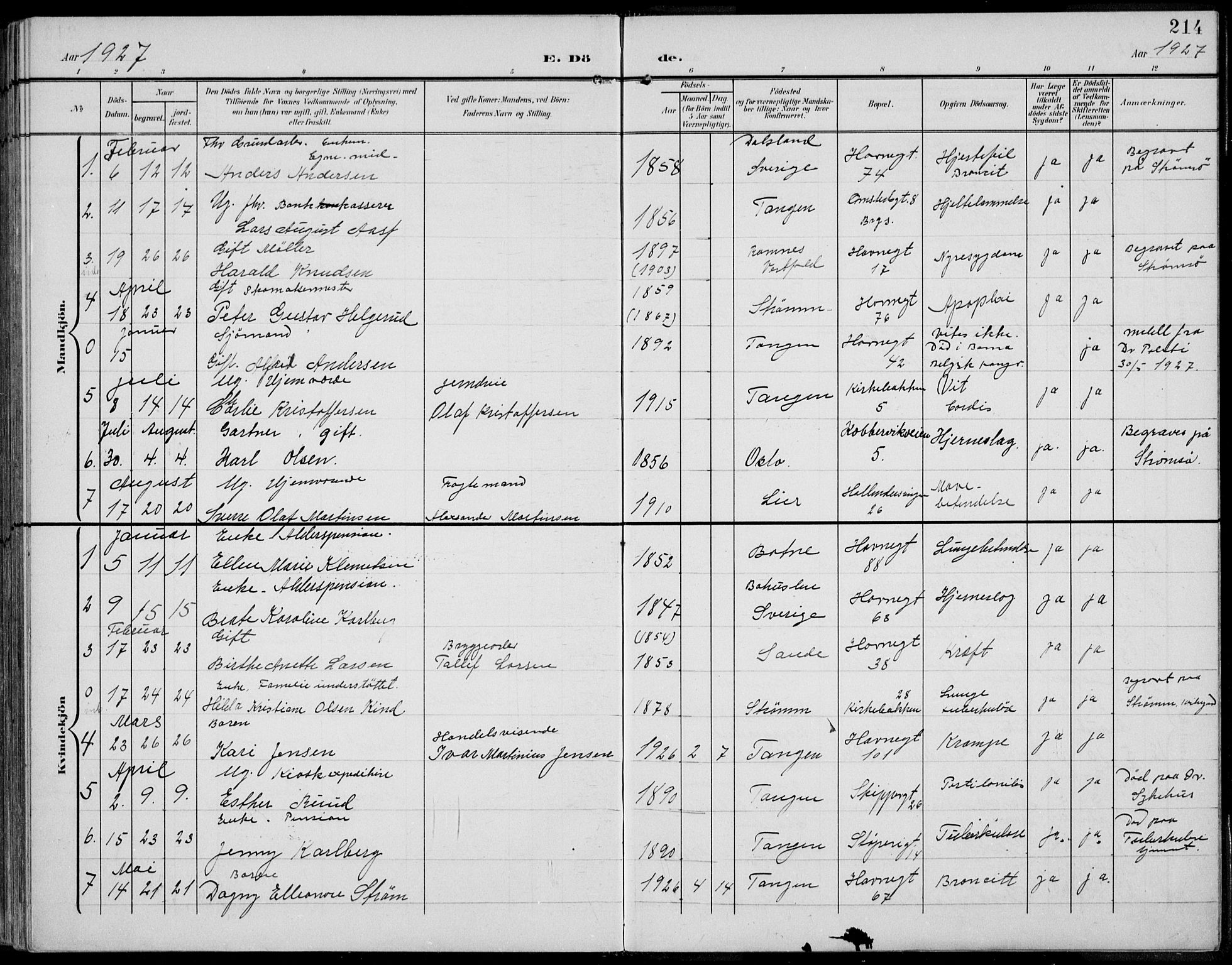 Strømsø kirkebøker, AV/SAKO-A-246/F/Fb/L0008: Parish register (official) no. II 8, 1902-1933, p. 214