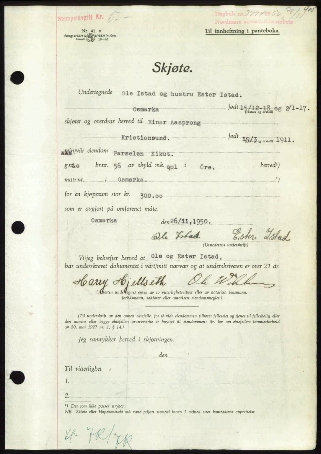 Nordmøre sorenskriveri, AV/SAT-A-4132/1/2/2Ca: Mortgage book no. A116, 1950-1950, Diary no: : 3774/1950