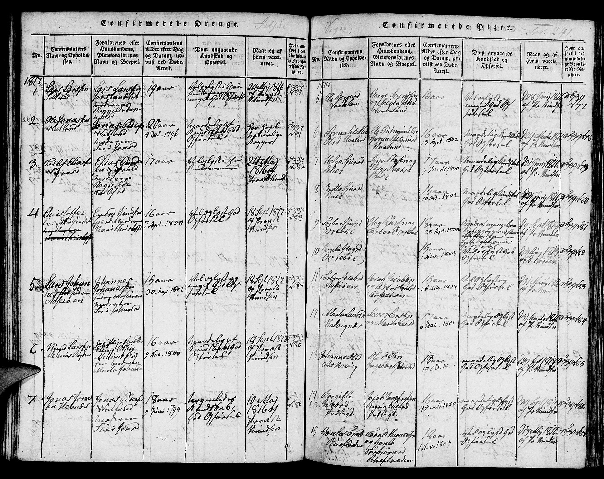 Jelsa sokneprestkontor, SAST/A-101842/01/V: Parish register (copy) no. B 1 /1, 1816-1828, p. 241