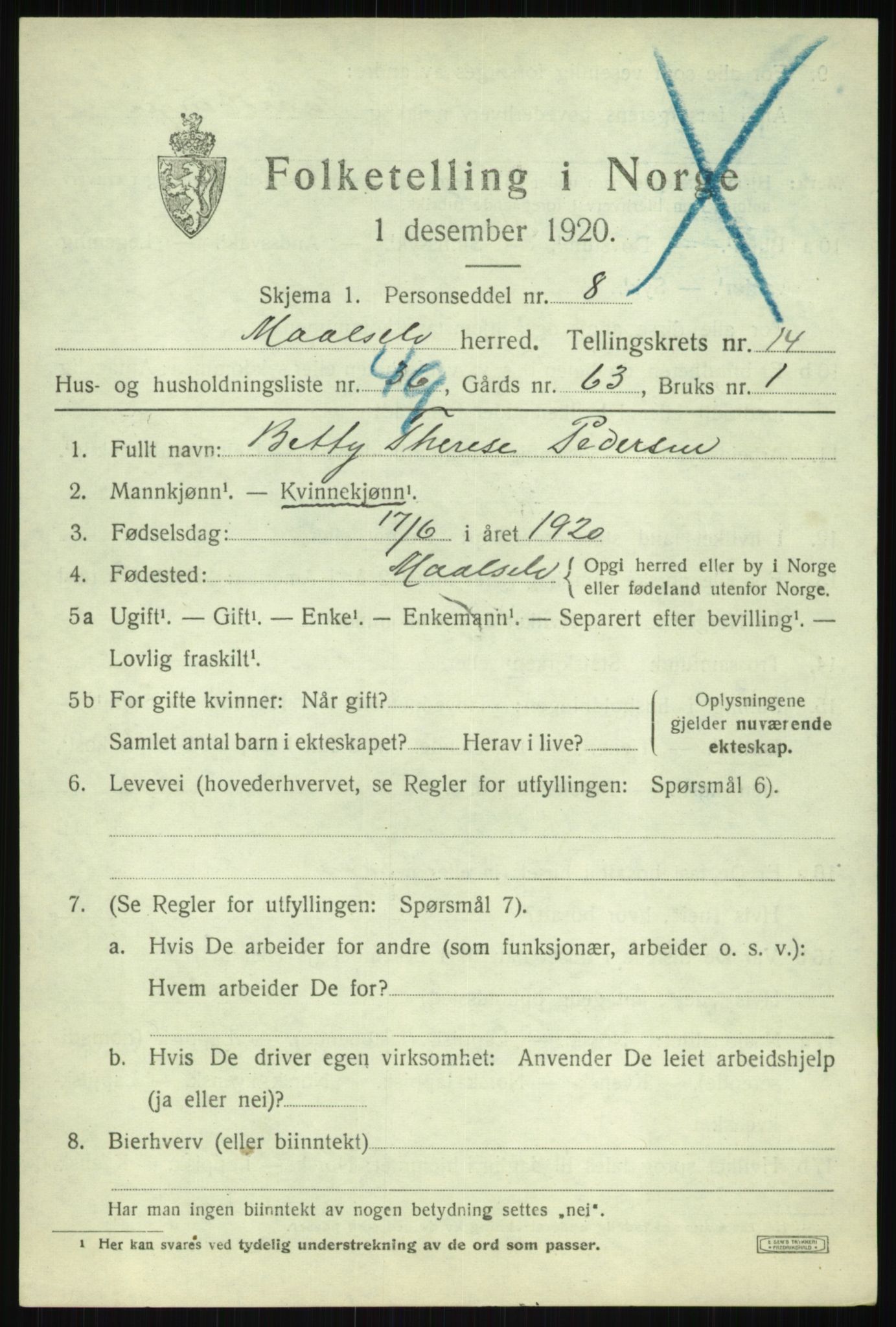 SATØ, 1920 census for Målselv, 1920, p. 7581