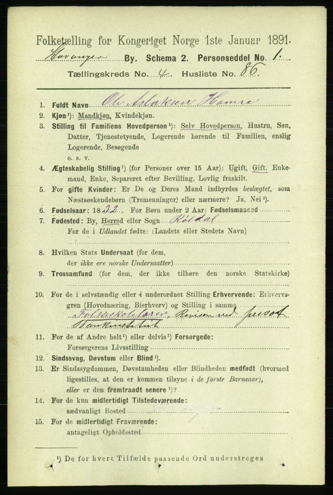 RA, 1891 census for 1103 Stavanger, 1891, p. 8584