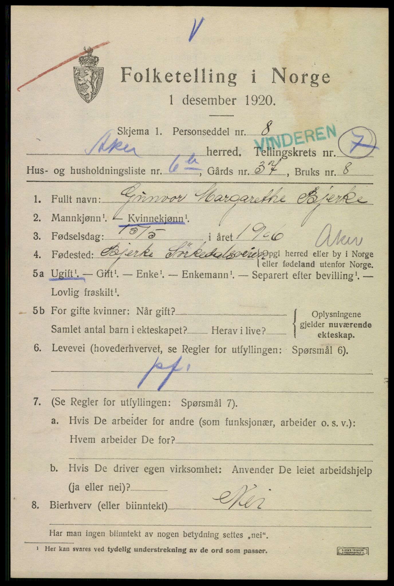 SAO, 1920 census for Aker, 1920, p. 41250