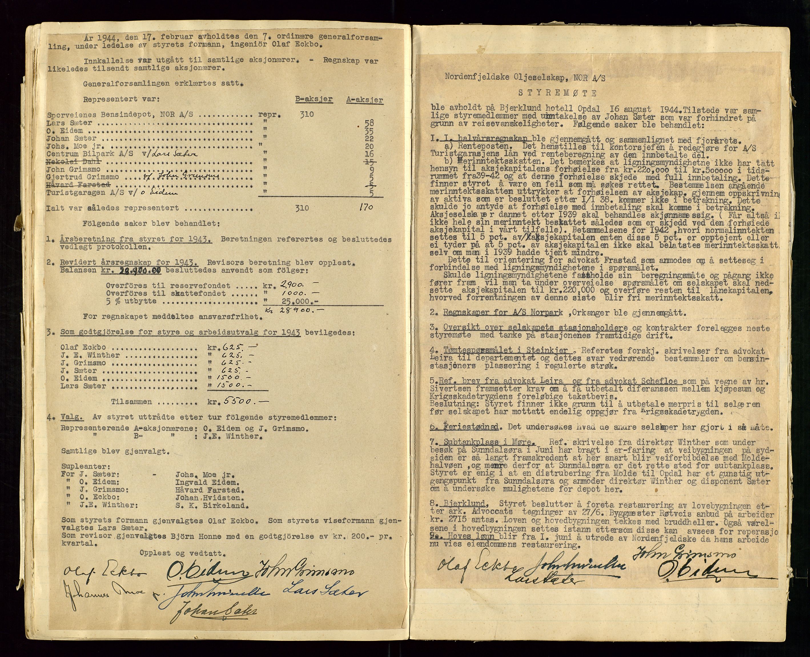 PA 1519 - Nordenfjeldske Oljeselskap, NOR A/S, SAST/A-101924/A/L0001: Styreprotokoll, 1937-1962, p. 54