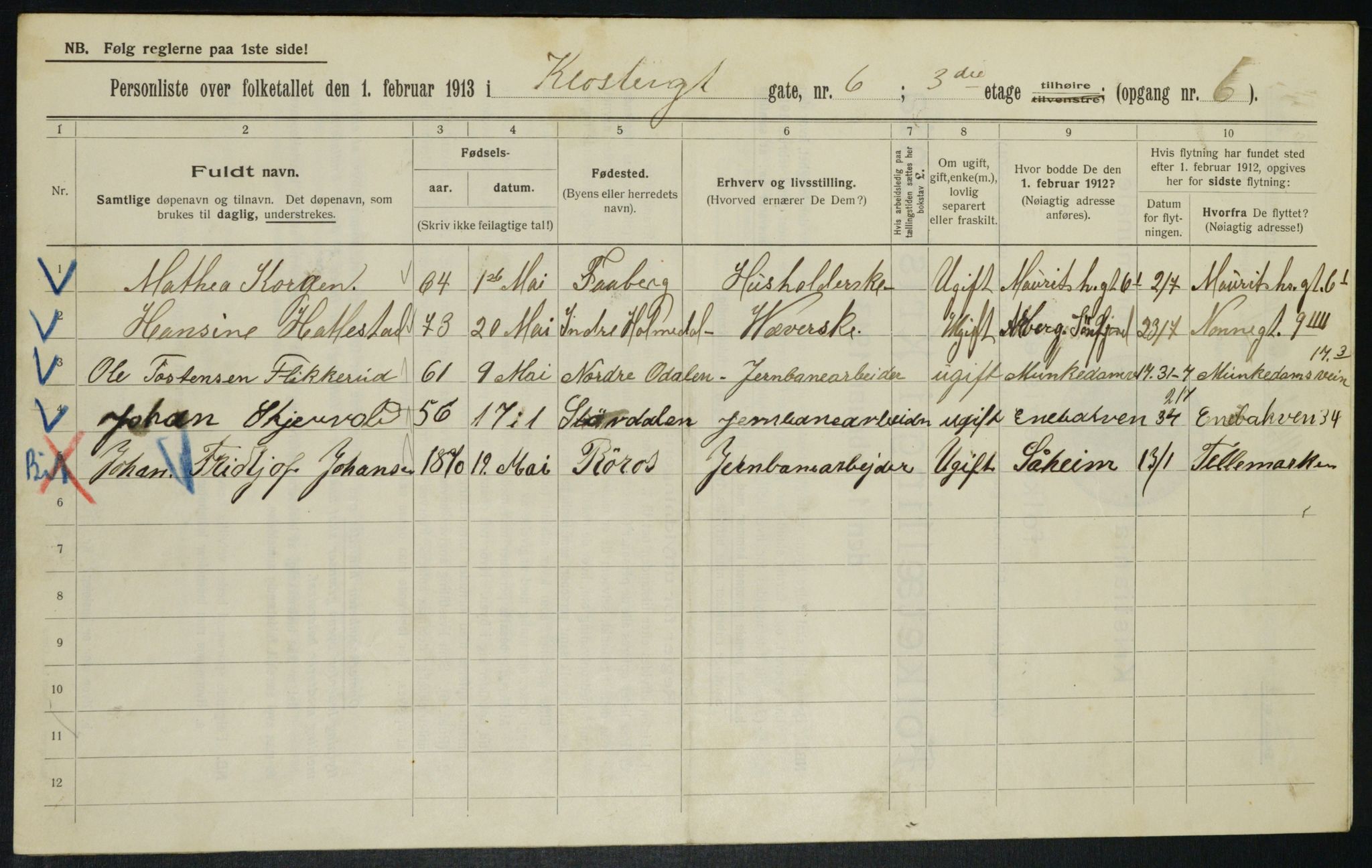 OBA, Municipal Census 1913 for Kristiania, 1913, p. 51866