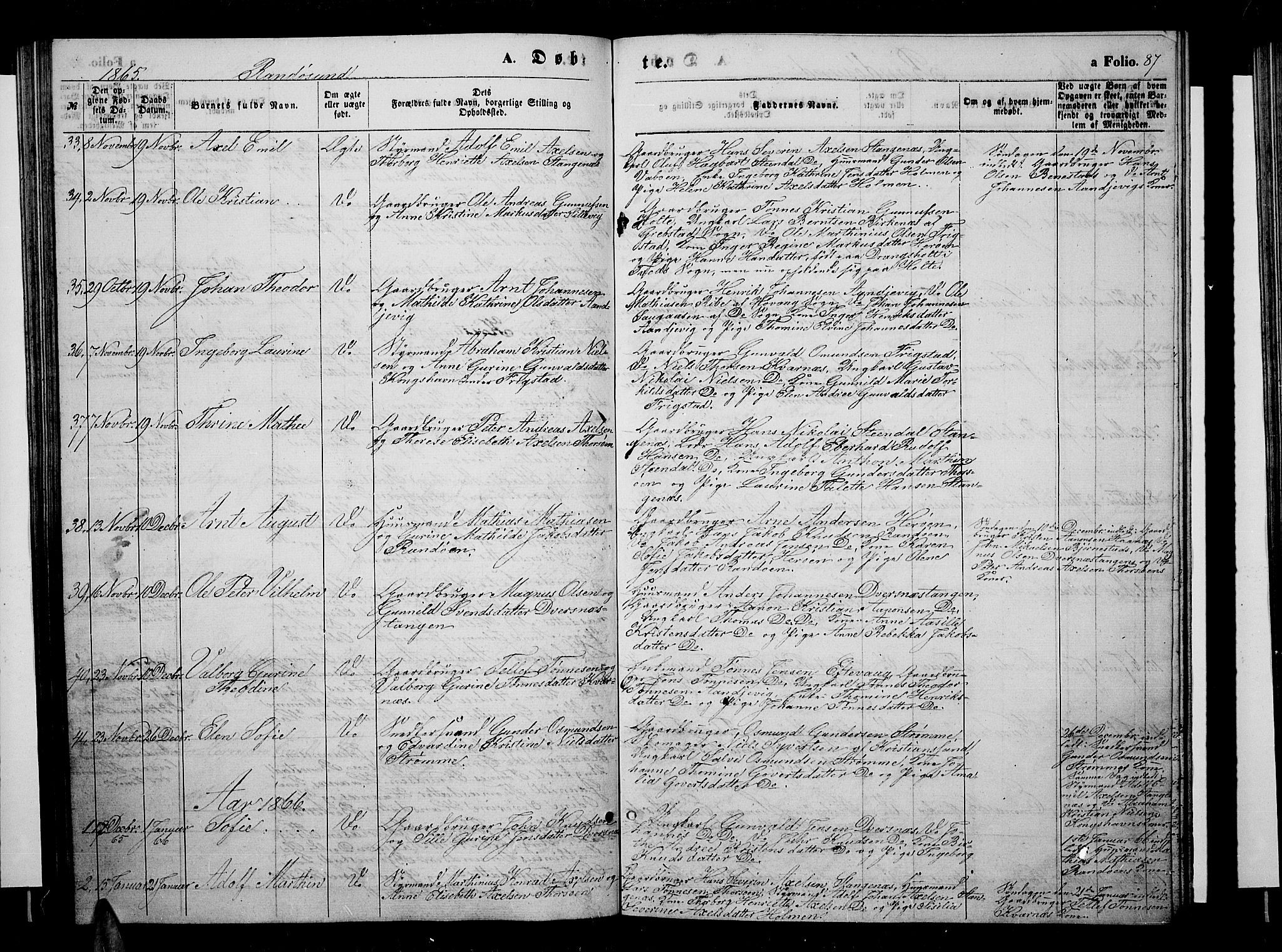 Oddernes sokneprestkontor, AV/SAK-1111-0033/F/Fb/Fba/L0006: Parish register (copy) no. B 6 /2, 1865-1869, p. 87