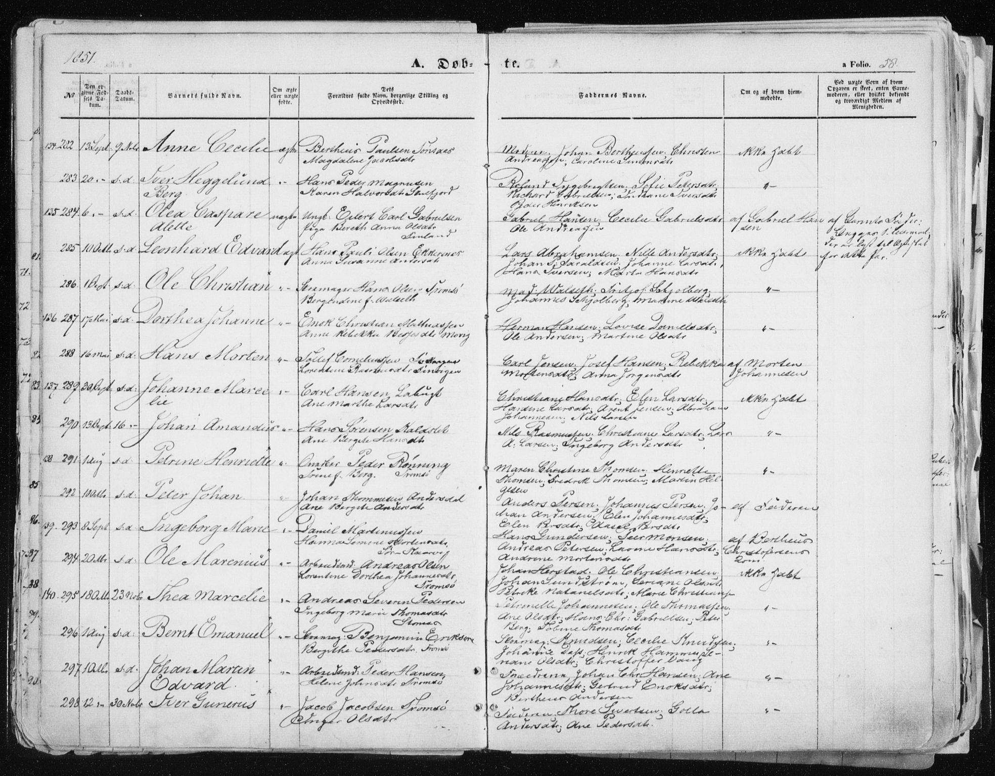 Tromsø sokneprestkontor/stiftsprosti/domprosti, SATØ/S-1343/G/Ga/L0010kirke: Parish register (official) no. 10, 1848-1855, p. 58