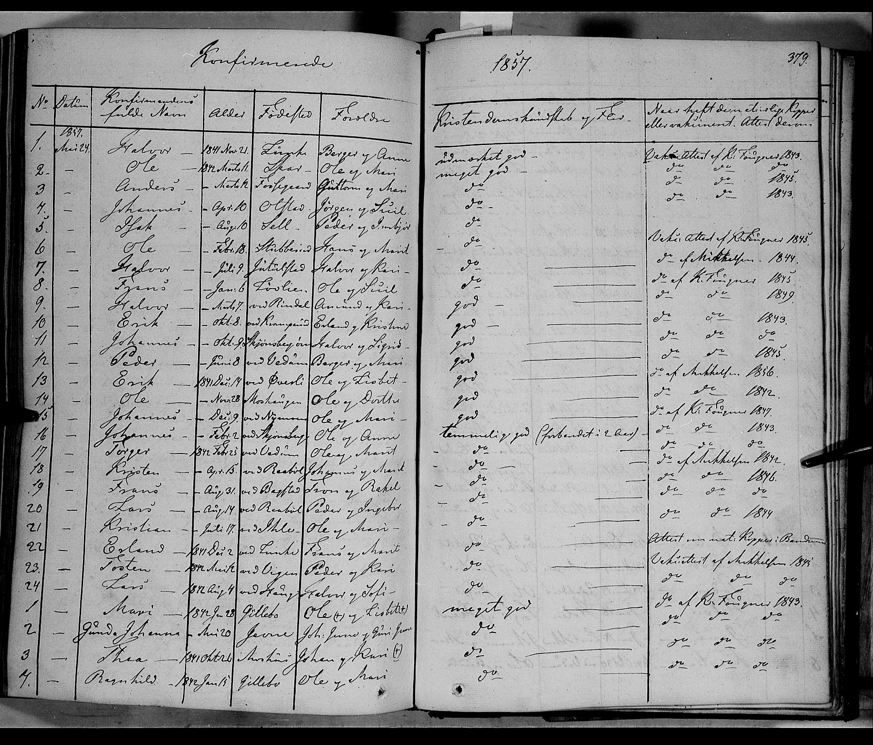 Øyer prestekontor, SAH/PREST-084/H/Ha/Haa/L0005: Parish register (official) no. 5, 1842-1857, p. 379