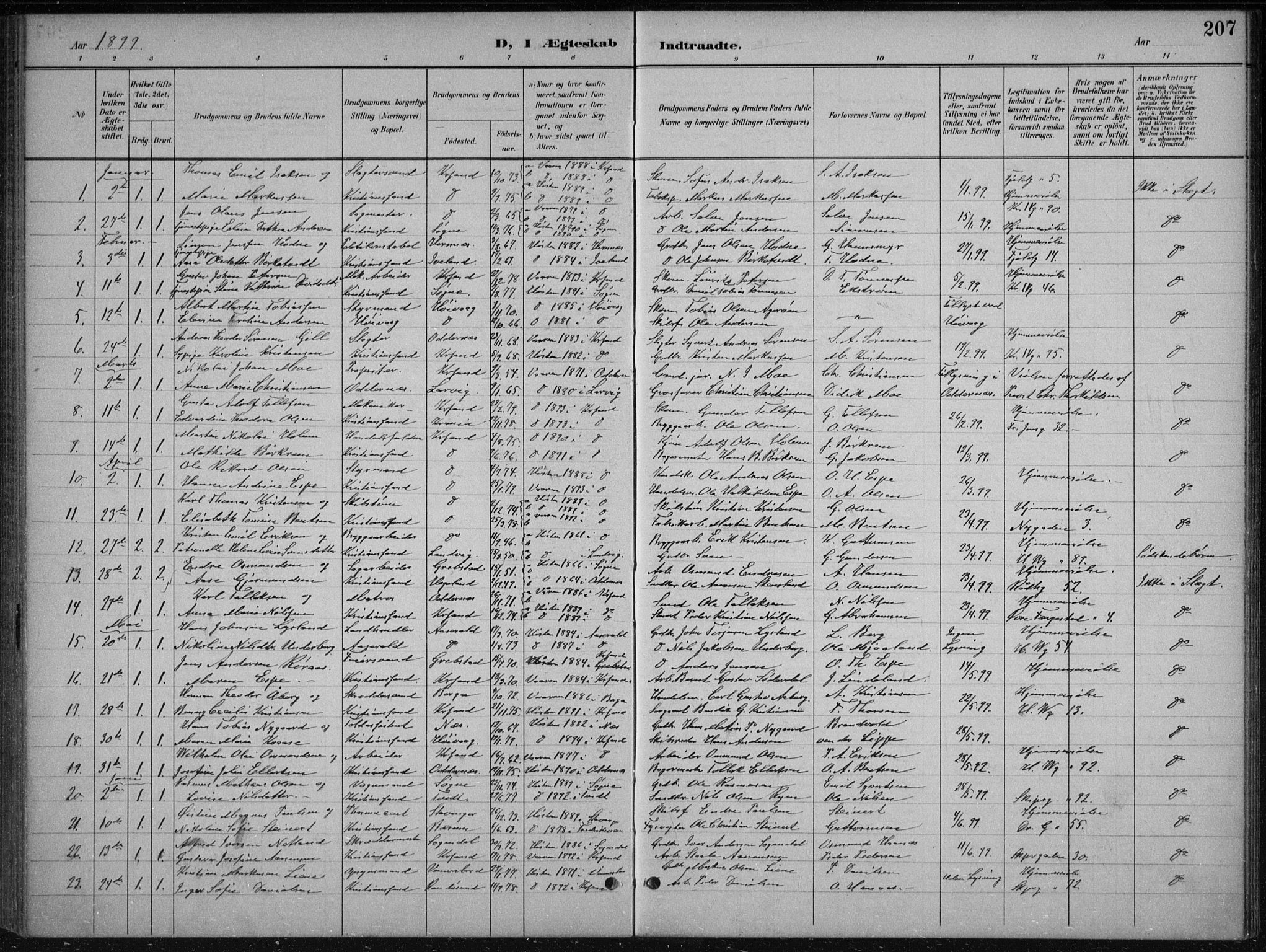 Kristiansand domprosti, SAK/1112-0006/F/Fb/L0018: Parish register (copy) no. B 18, 1896-1905, p. 207