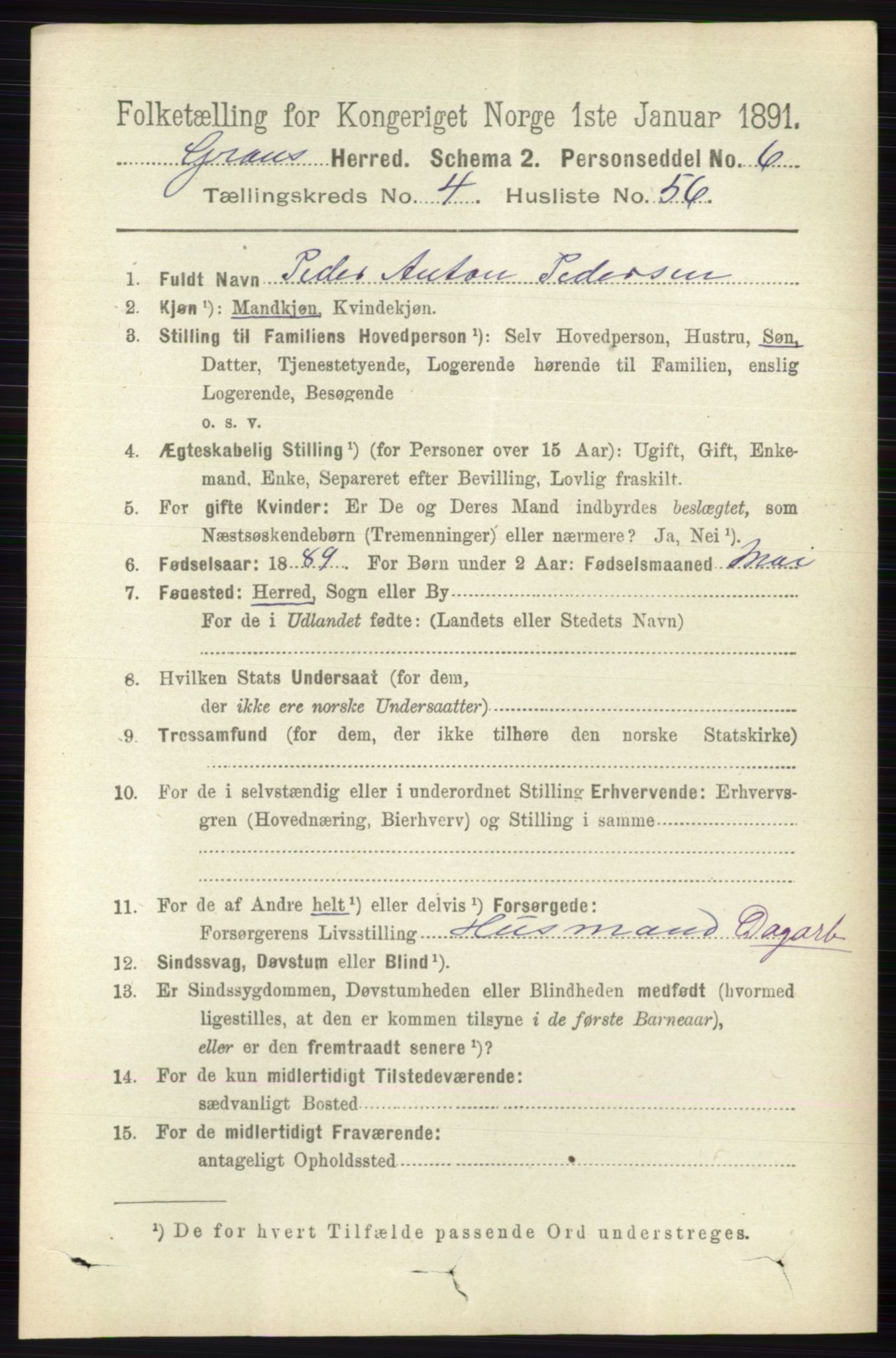 RA, 1891 census for 0534 Gran, 1891, p. 1509