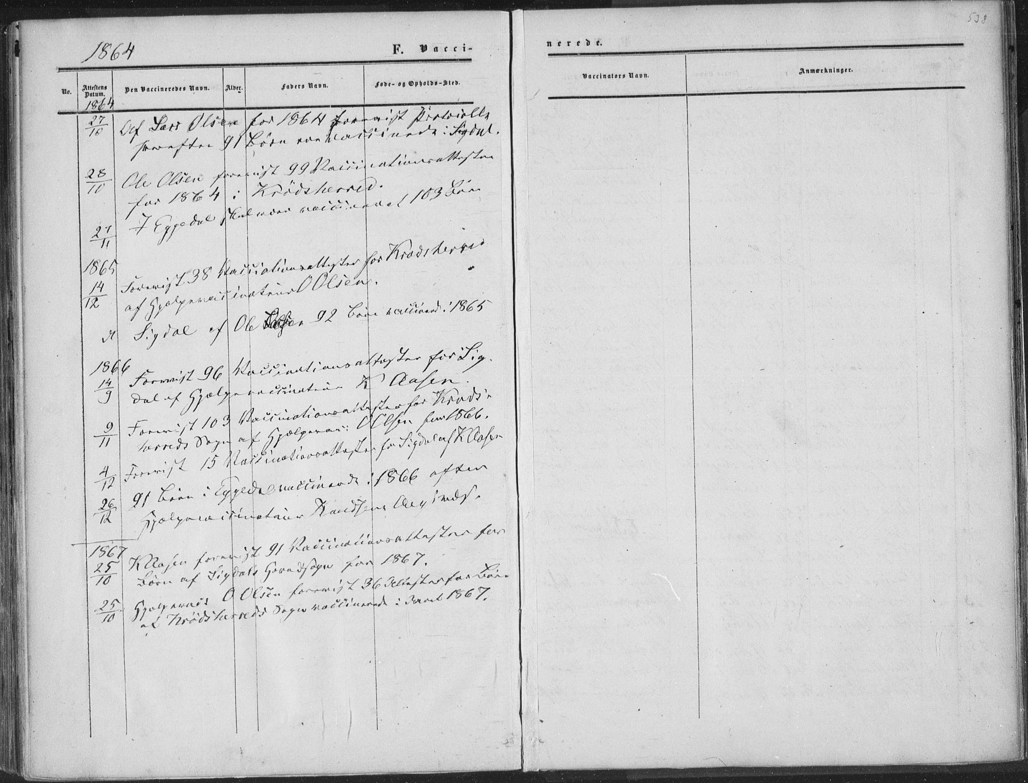 Sigdal kirkebøker, SAKO/A-245/F/Fa/L0009b: Parish register (official) no. I 9B, 1860-1871, p. 538