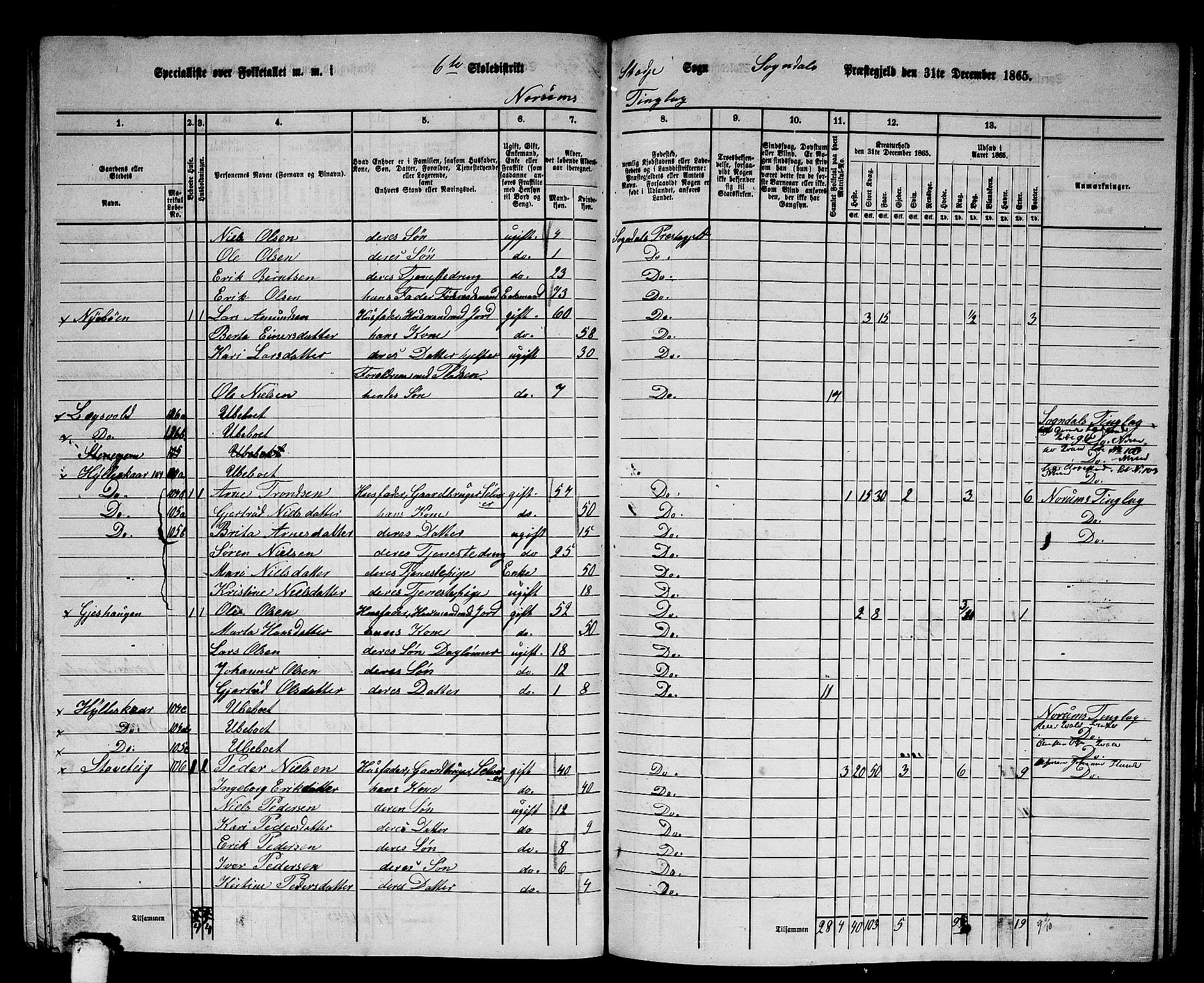 RA, 1865 census for Sogndal, 1865, p. 111