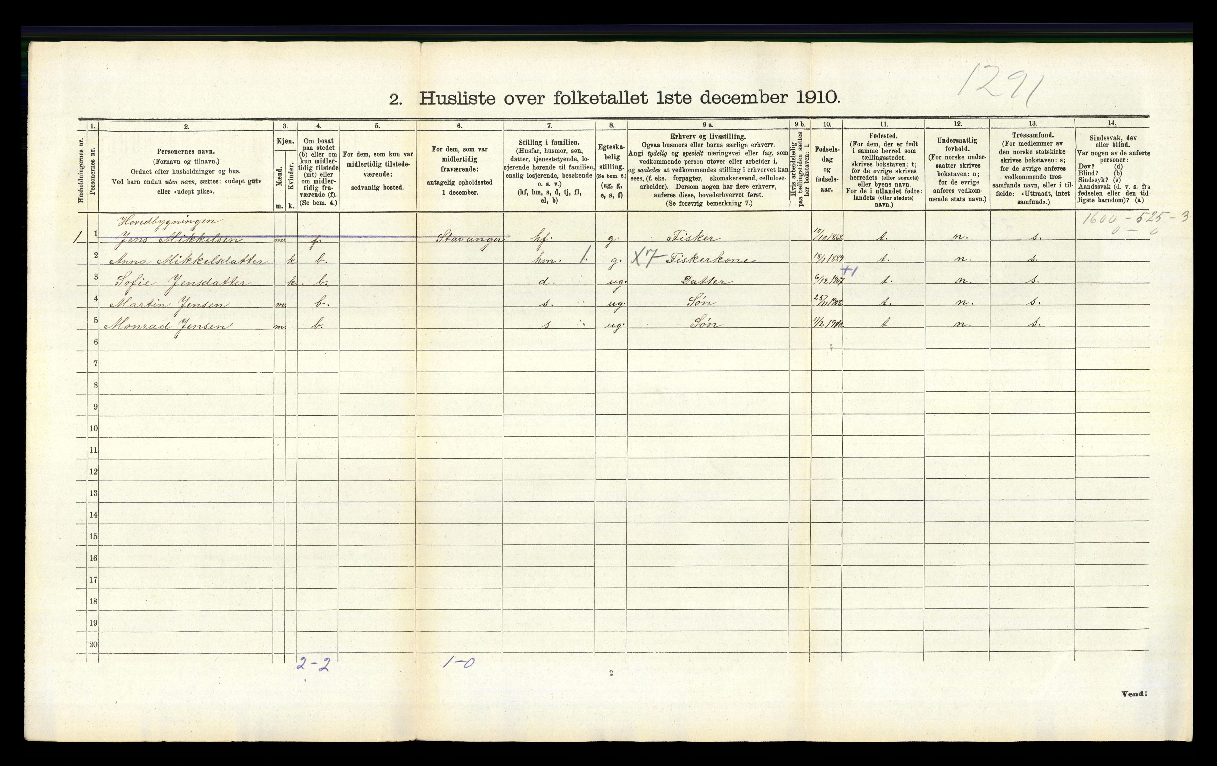 RA, 1910 census for Herdla, 1910, p. 659