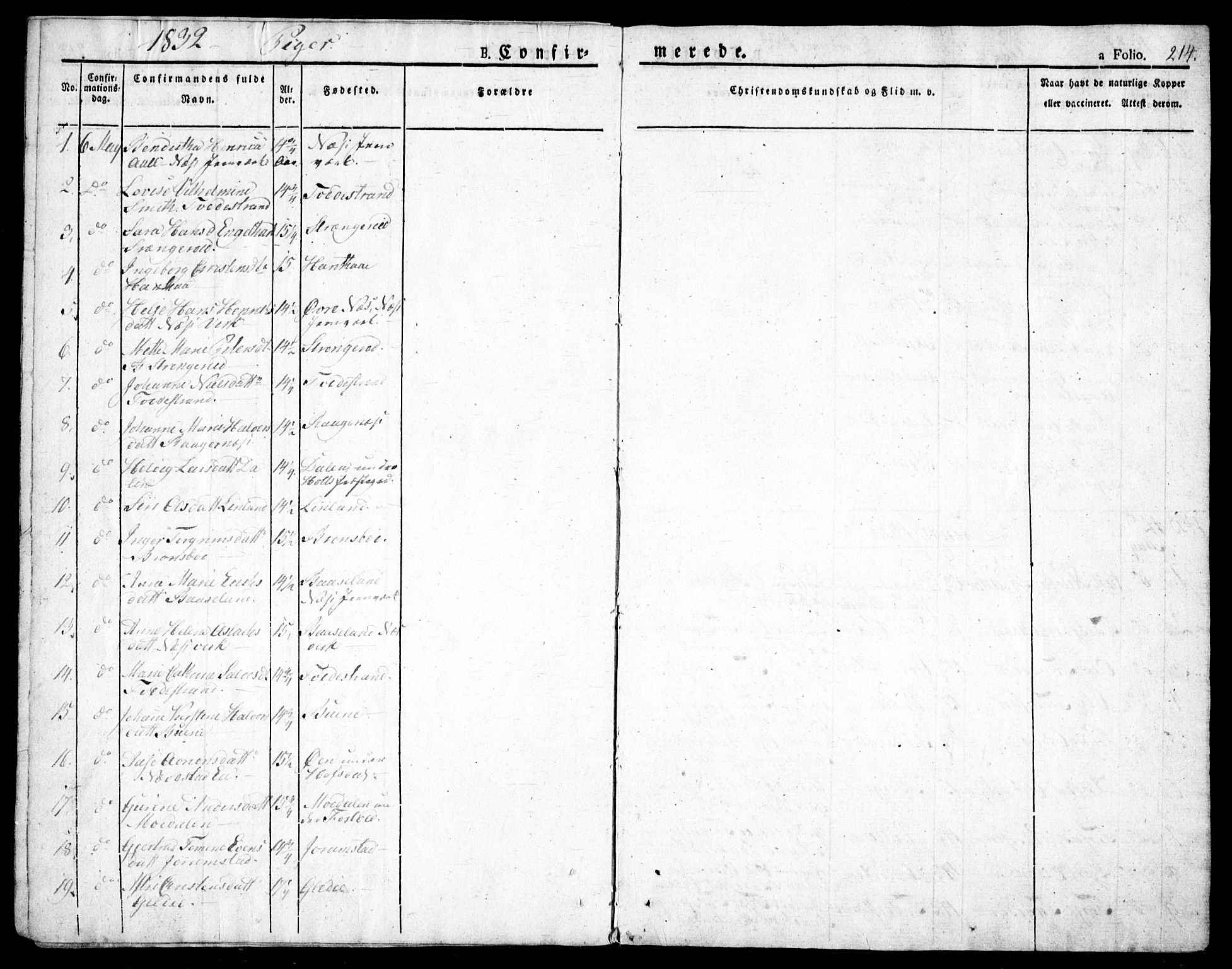 Holt sokneprestkontor, AV/SAK-1111-0021/F/Fa/L0006: Parish register (official) no. A 6, 1820-1835, p. 214