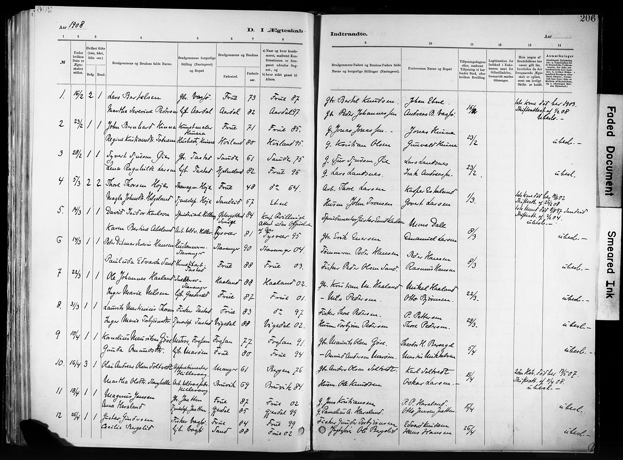 Hetland sokneprestkontor, AV/SAST-A-101826/30/30BA/L0011: Parish register (official) no. A 11, 1884-1911, p. 206