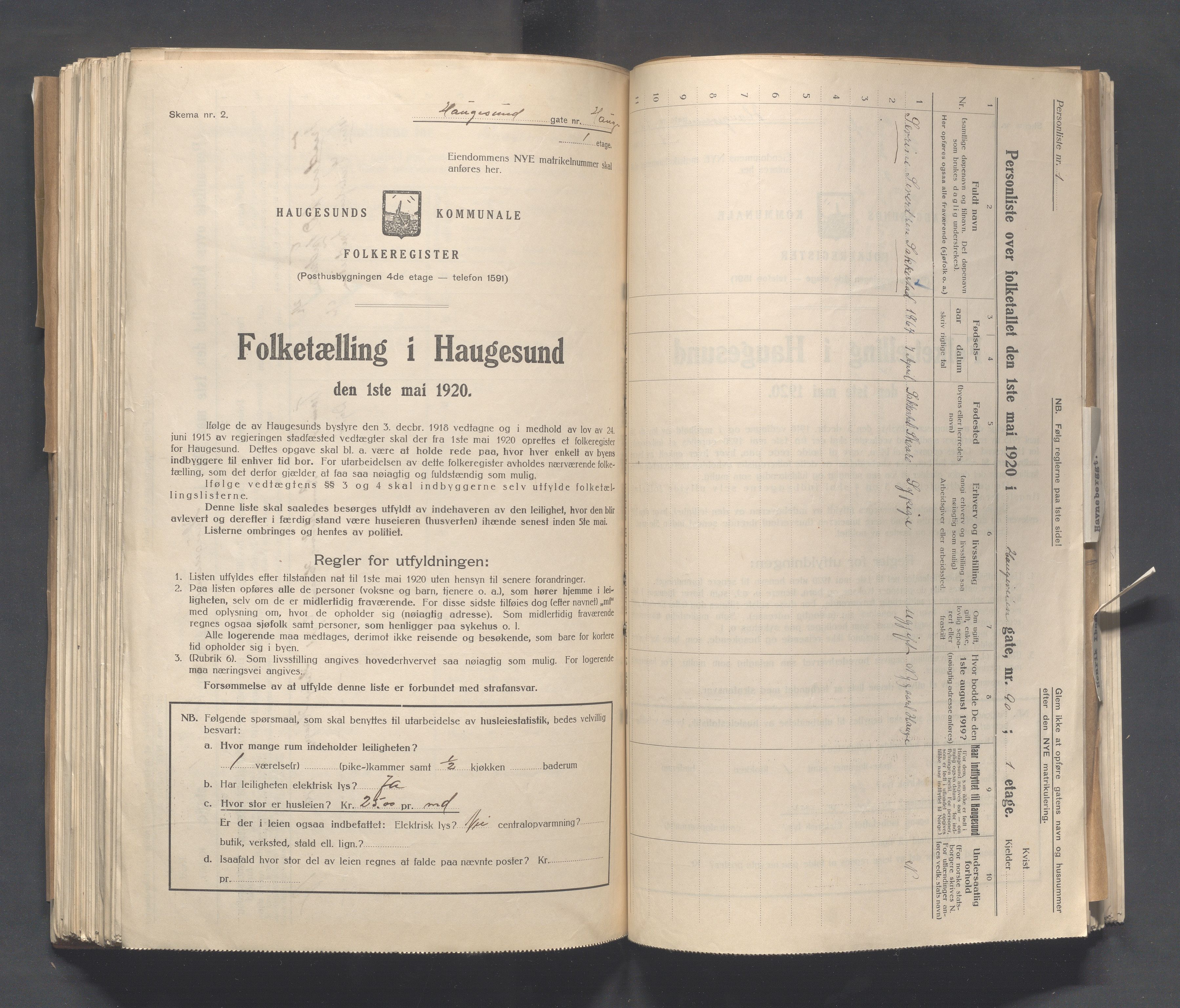 IKAR, Local census 1.5.1920 for Haugesund, 1920, p. 1380