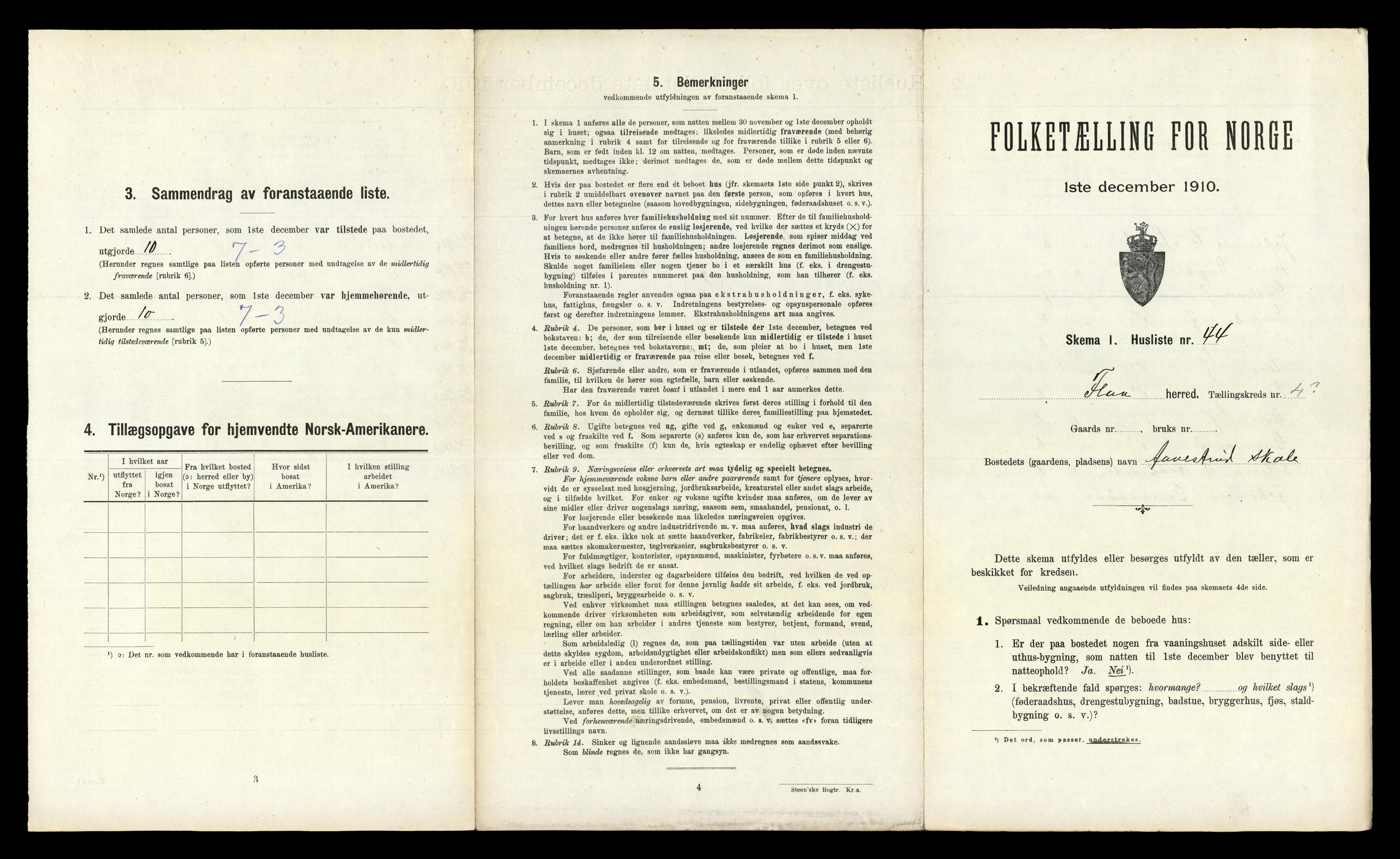 RA, 1910 census for Flå, 1910, p. 466