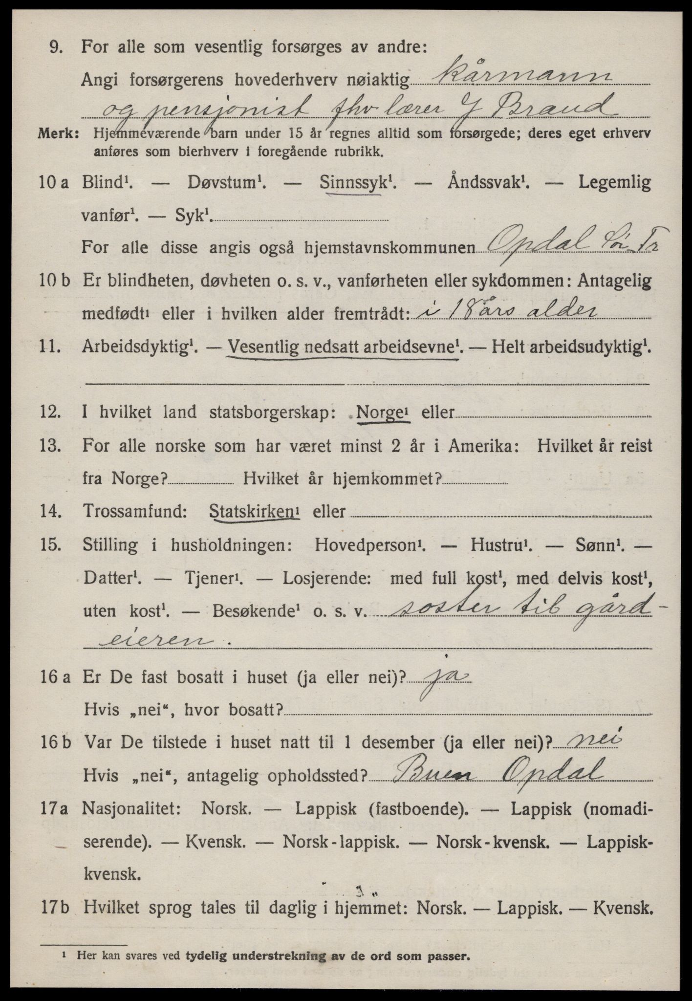 SAT, 1920 census for Oppdal, 1920, p. 2664