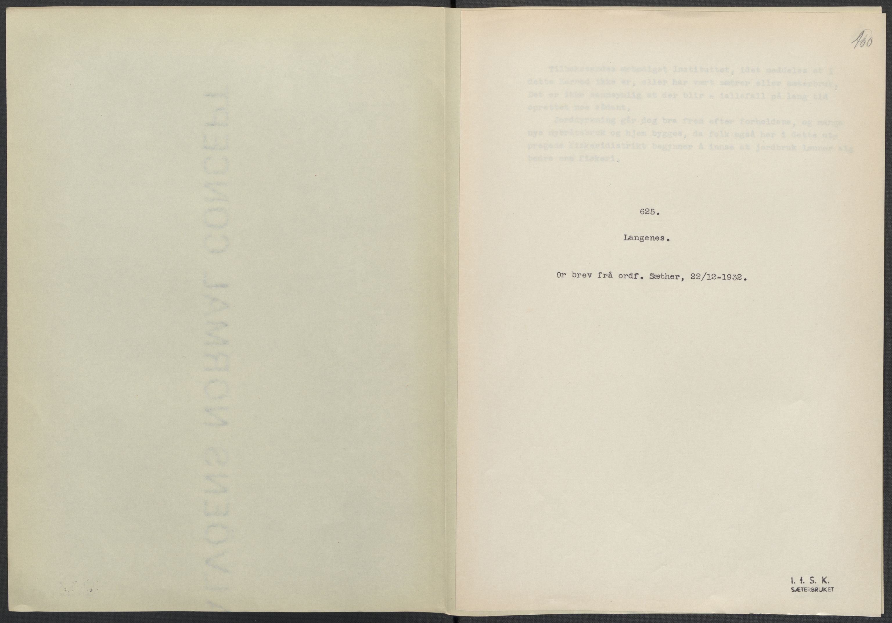 Instituttet for sammenlignende kulturforskning, RA/PA-0424/F/Fc/L0016/0003: Eske B16: / Nordland (perm XLVIII), 1932-1937, p. 100