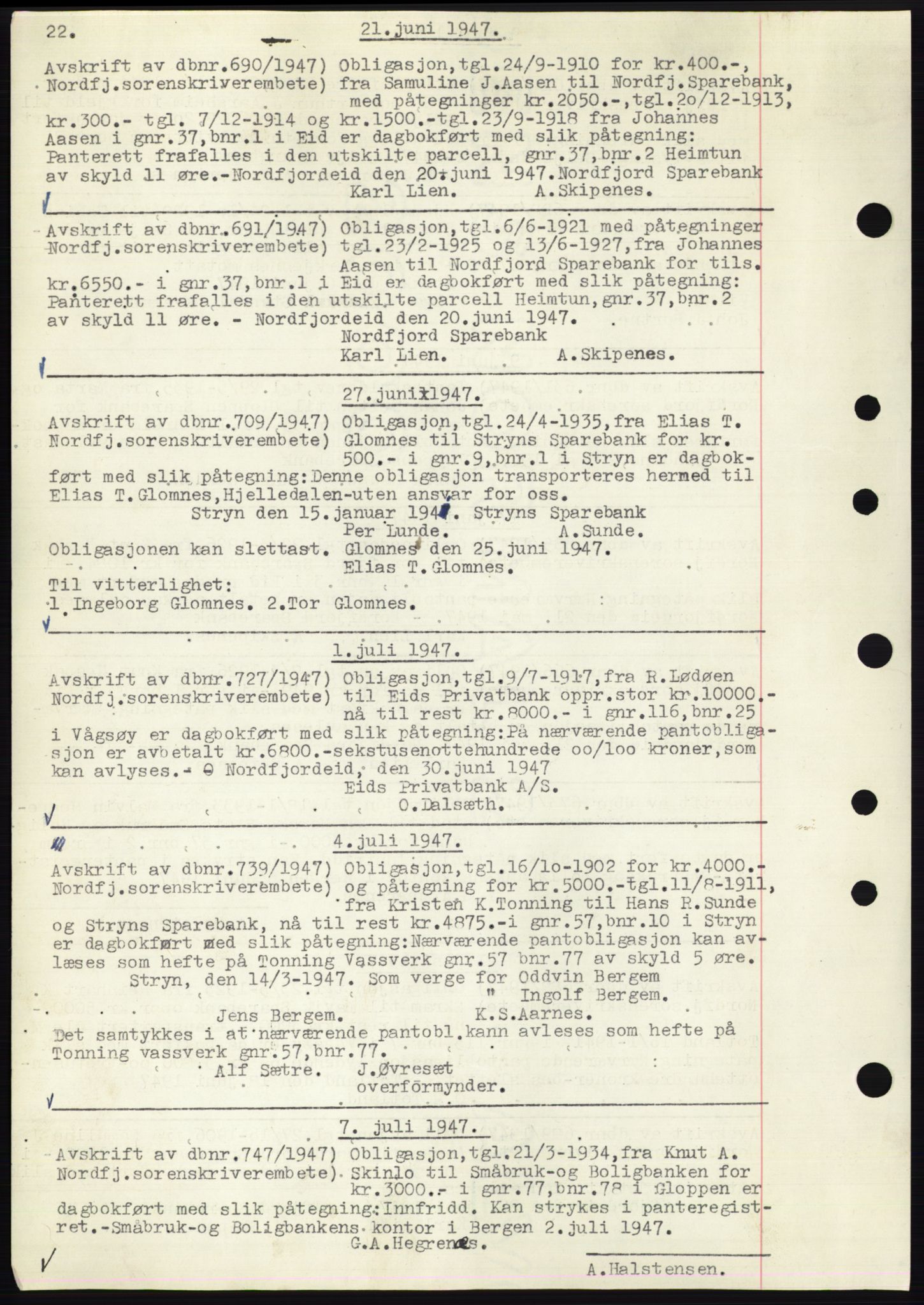 Nordfjord sorenskriveri, SAB/A-2801/02/02b/02bk/L0005: Mortgage book no. B7-8, 1946-1947, Diary no: : 690/1947