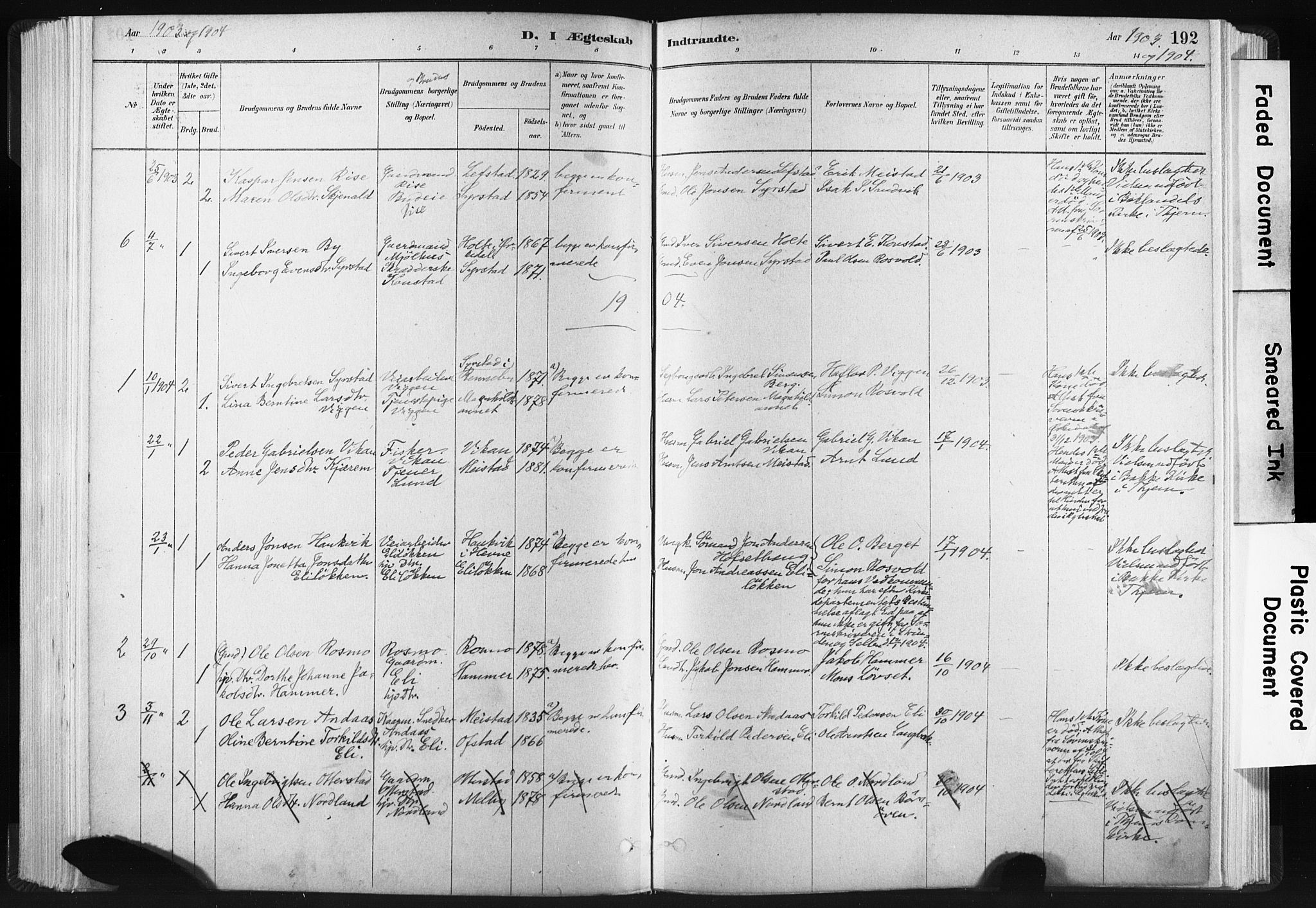 Ministerialprotokoller, klokkerbøker og fødselsregistre - Sør-Trøndelag, AV/SAT-A-1456/665/L0773: Parish register (official) no. 665A08, 1879-1905, p. 192