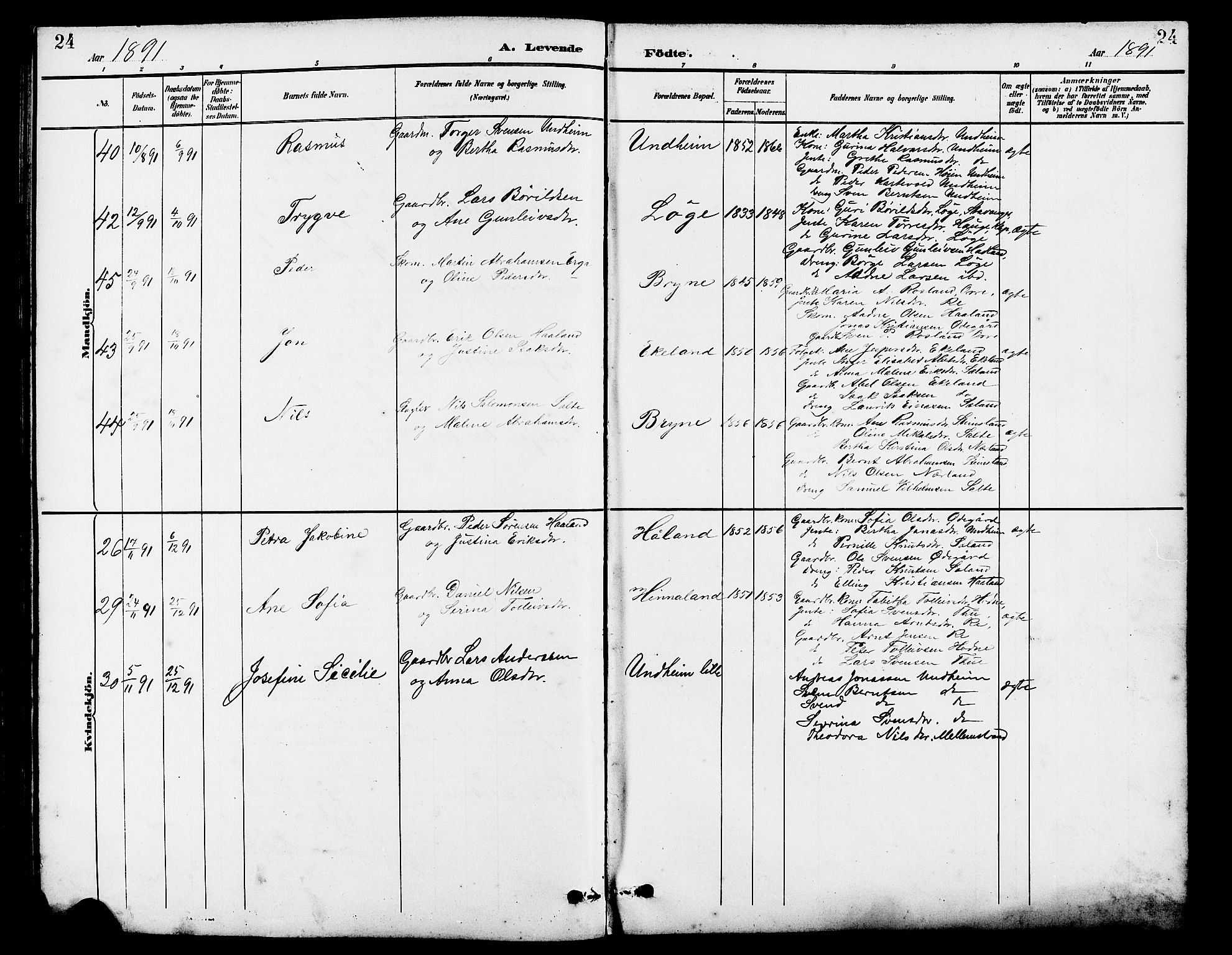 Lye sokneprestkontor, AV/SAST-A-101794/001/30BB/L0007: Parish register (copy) no. B 8, 1889-1909, p. 24