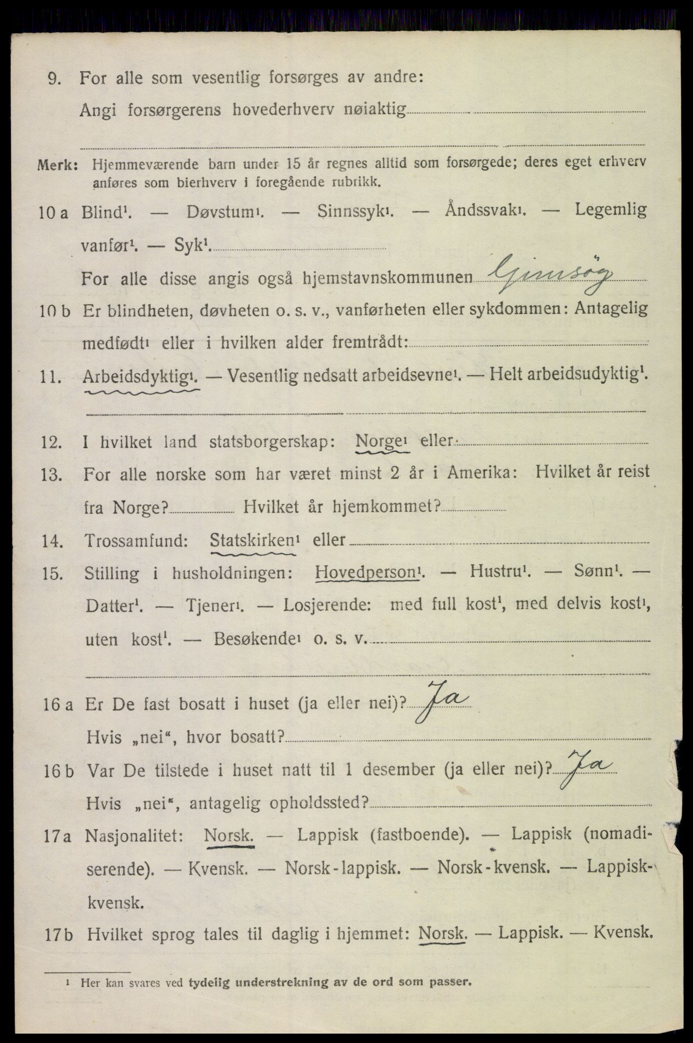 SAT, 1920 census for Gimsøy, 1920, p. 1652