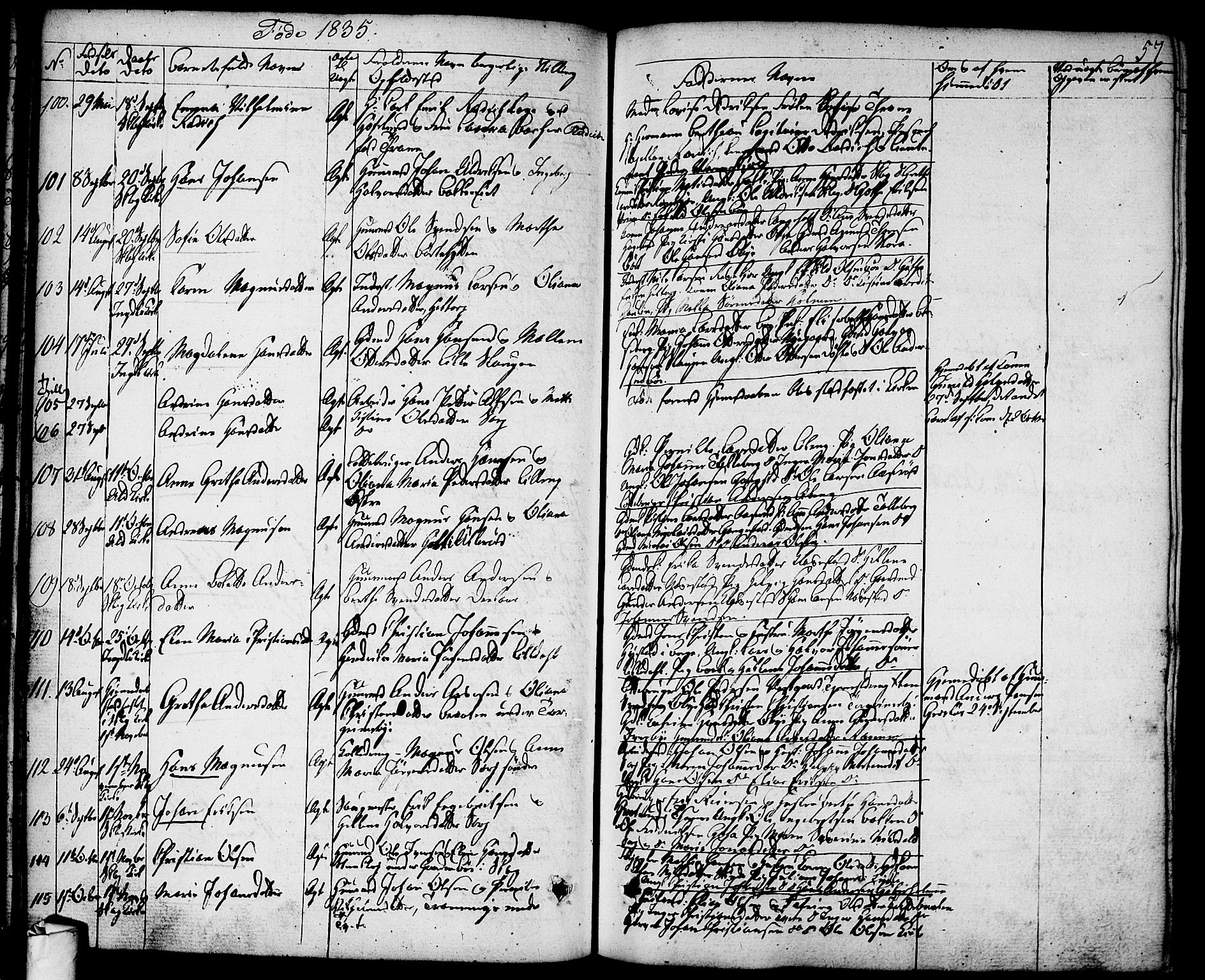 Skjeberg prestekontor Kirkebøker, SAO/A-10923/F/Fa/L0005: Parish register (official) no. I 5, 1830-1845, p. 57