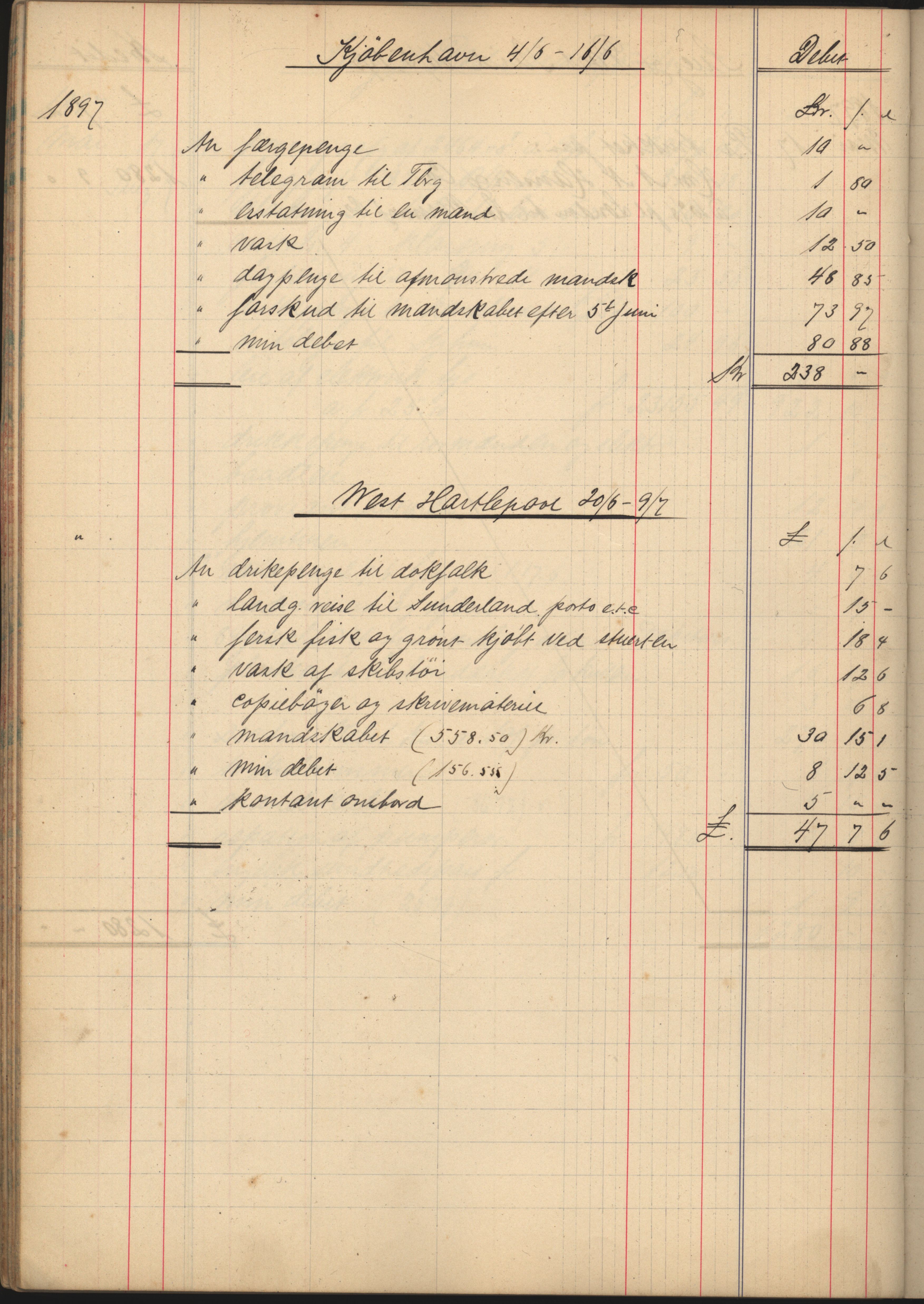 Pa 183 - Krogh-Hansen. Kaptein, VEMU/A-1235/R/L0002: Regnskapsbok for skipene St. Andrews, Norman Isles og Guernsey, 1894-1903