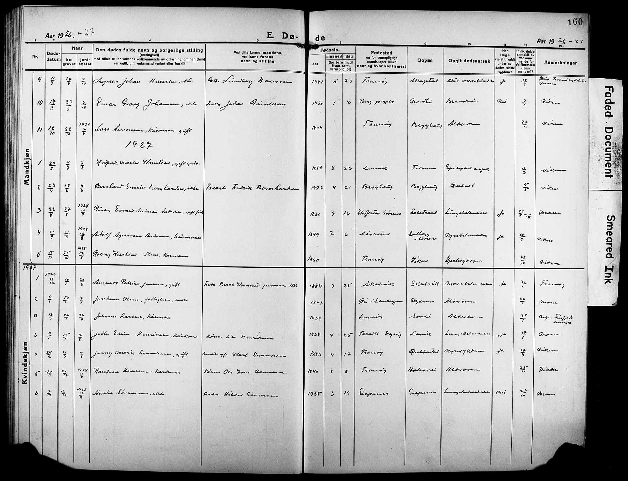 Tranøy sokneprestkontor, SATØ/S-1313/I/Ia/Iab/L0006klokker: Parish register (copy) no. 6, 1919-1932, p. 160