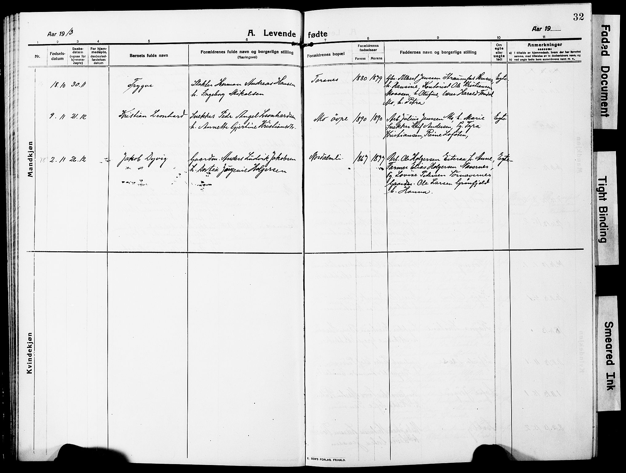 Ministerialprotokoller, klokkerbøker og fødselsregistre - Nordland, AV/SAT-A-1459/827/L0423: Parish register (copy) no. 827C12, 1912-1930, p. 32