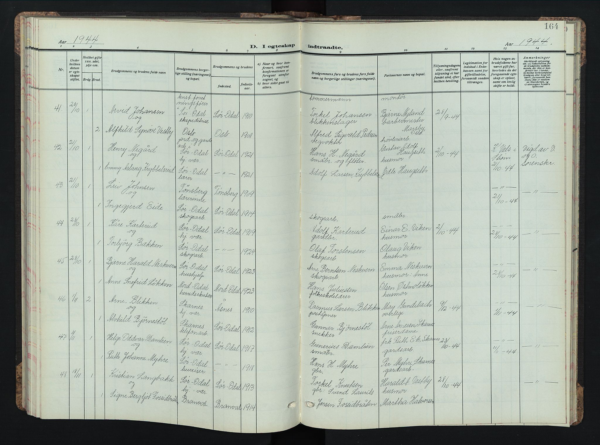 Sør-Odal prestekontor, AV/SAH-PREST-030/H/Ha/Hab/L0013: Parish register (copy) no. 13, 1933-1951, p. 164