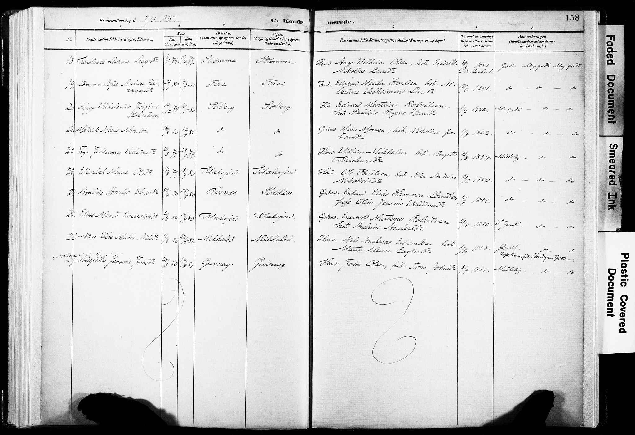 Ministerialprotokoller, klokkerbøker og fødselsregistre - Nordland, AV/SAT-A-1459/891/L1304: Parish register (official) no. 891A09, 1895-1921, p. 158