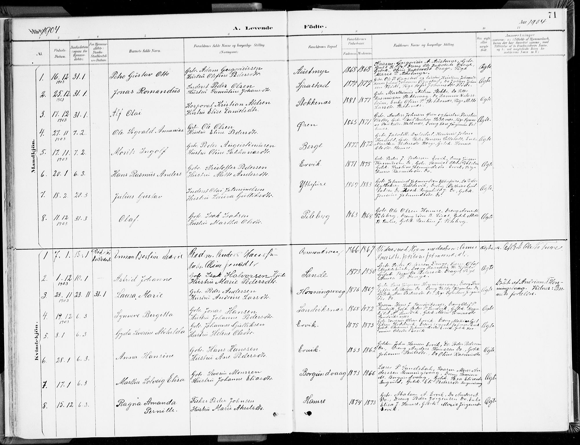 Selje sokneprestembete, SAB/A-99938/H/Ha/Haa/Haab: Parish register (official) no. B 2, 1891-1907, p. 71