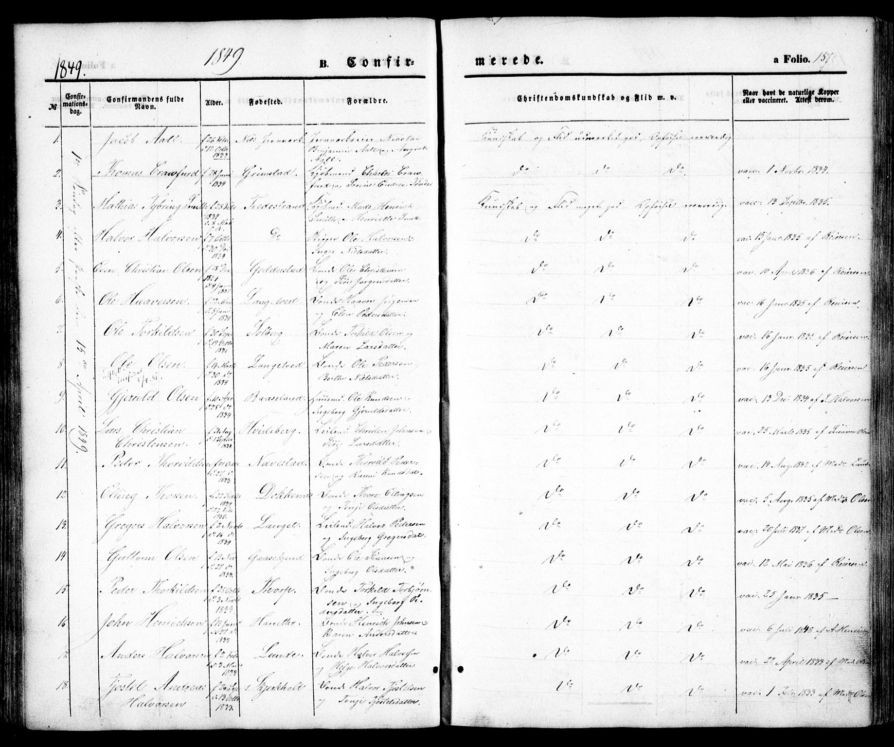 Holt sokneprestkontor, AV/SAK-1111-0021/F/Fa/L0008: Parish register (official) no. A 8, 1849-1860, p. 157