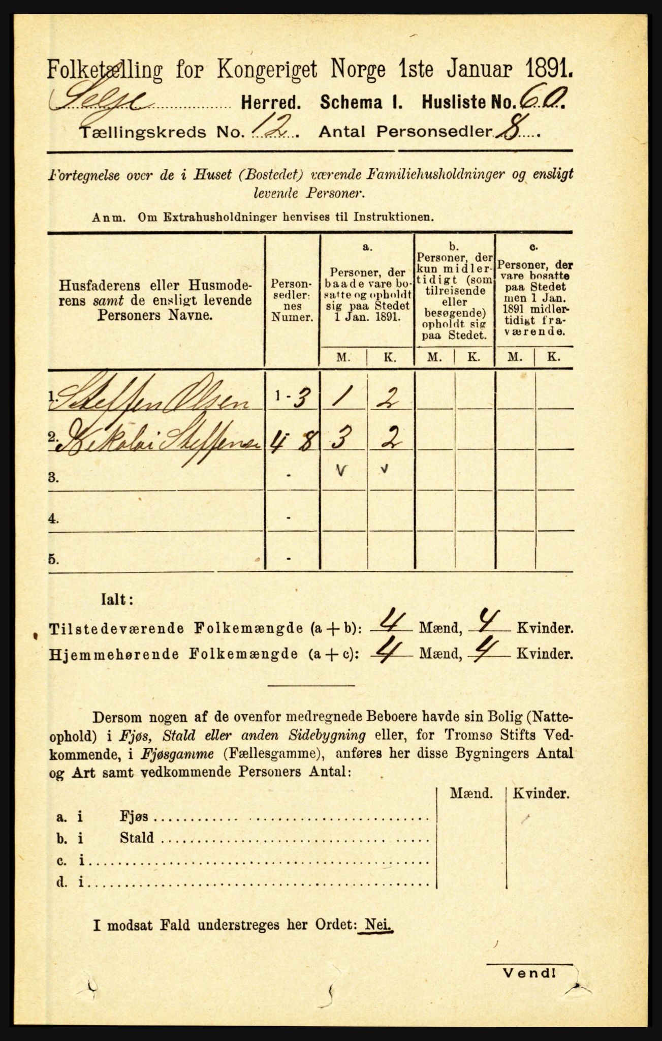 RA, 1891 census for 1441 Selje, 1891, p. 3683