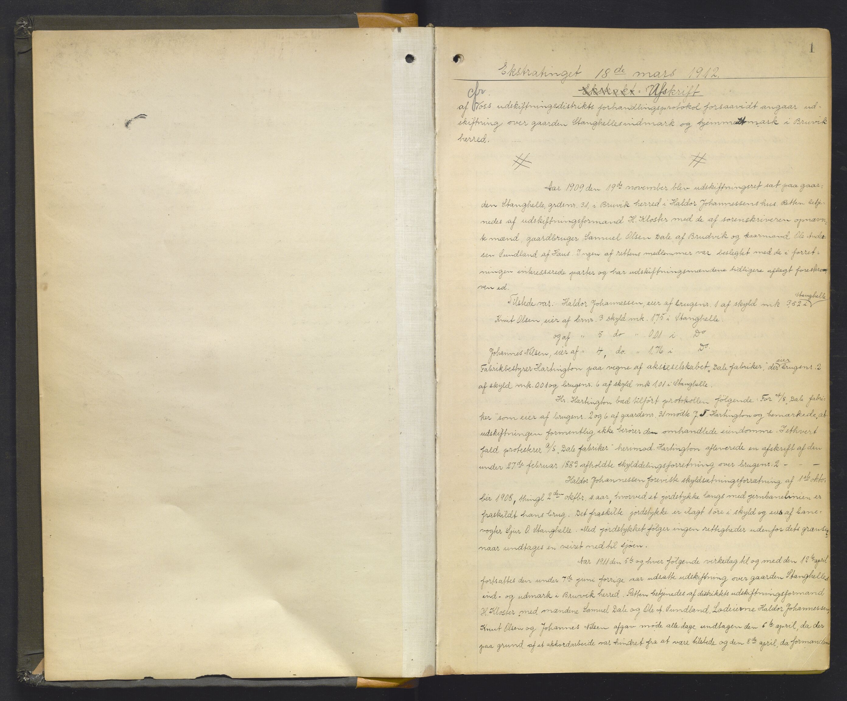 Nordhordland sorenskrivar, AV/SAB-A-2901/1/G/Gb/Gbc/L0008: Mortgage book no. II.B.c.8, 1912-1914, p. 1a