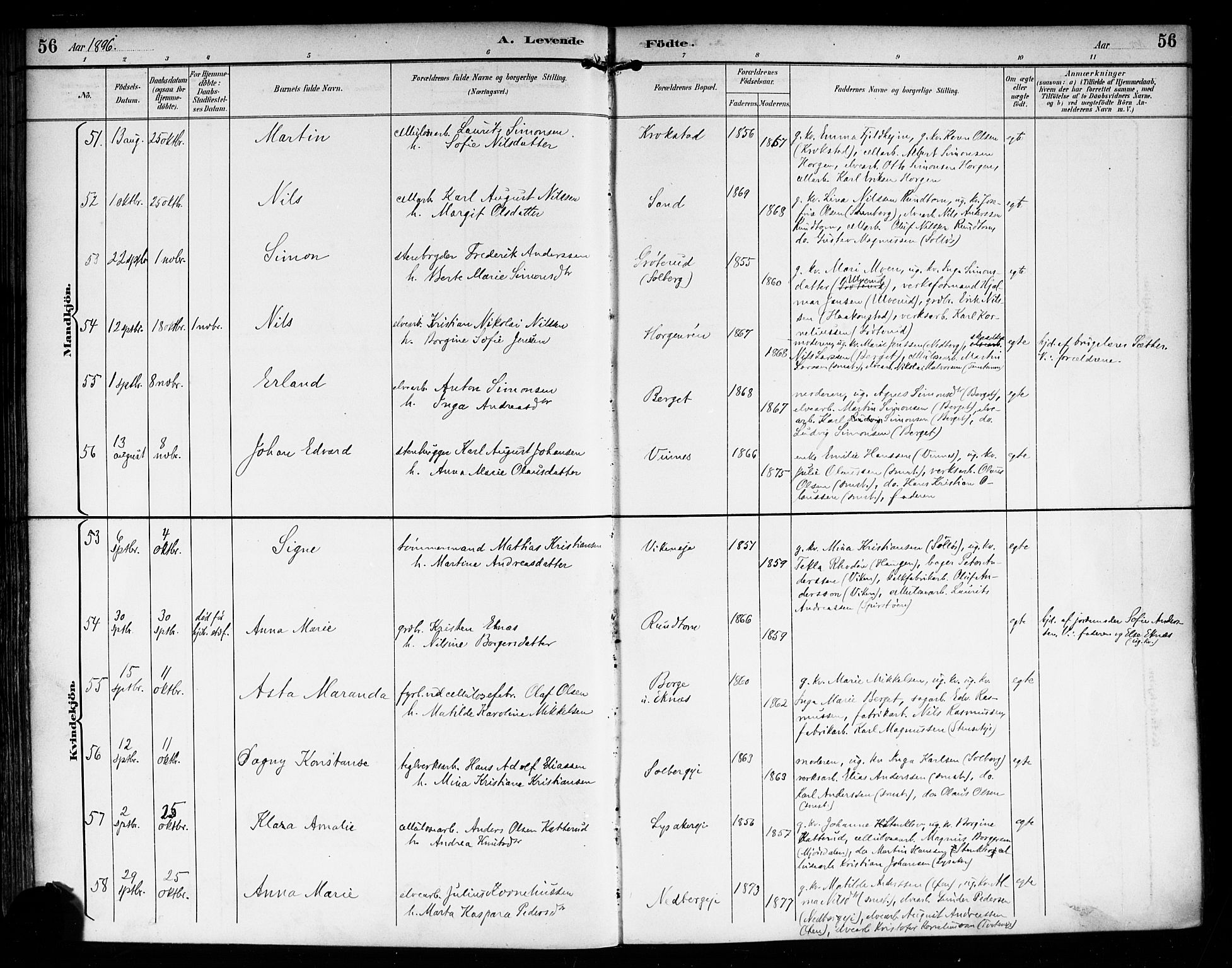 Nedre Eiker kirkebøker, AV/SAKO-A-612/F/Fa/L0004: Parish register (official) no. 4, 1893-1898, p. 56