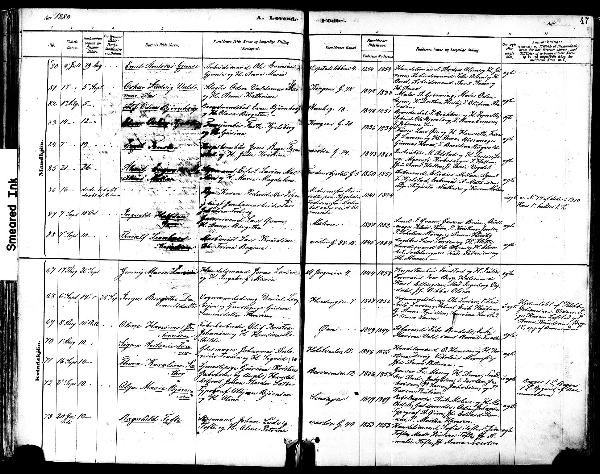 Ministerialprotokoller, klokkerbøker og fødselsregistre - Sør-Trøndelag, SAT/A-1456/601/L0057: Parish register (official) no. 601A25, 1877-1891, p. 47