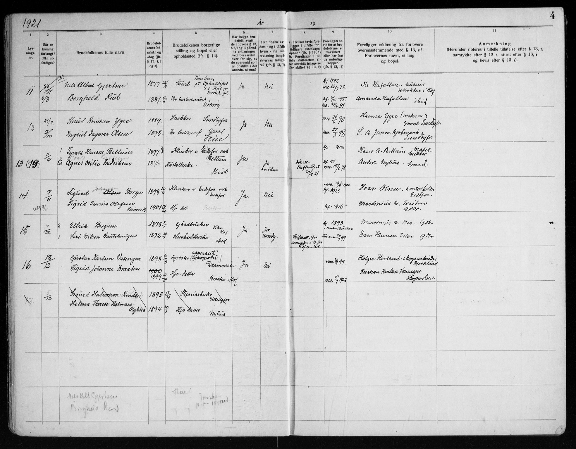 Hof kirkebøker, AV/SAKO-A-64/H/Ha/L0001: Banns register no. 1, 1919-1957, p. 4