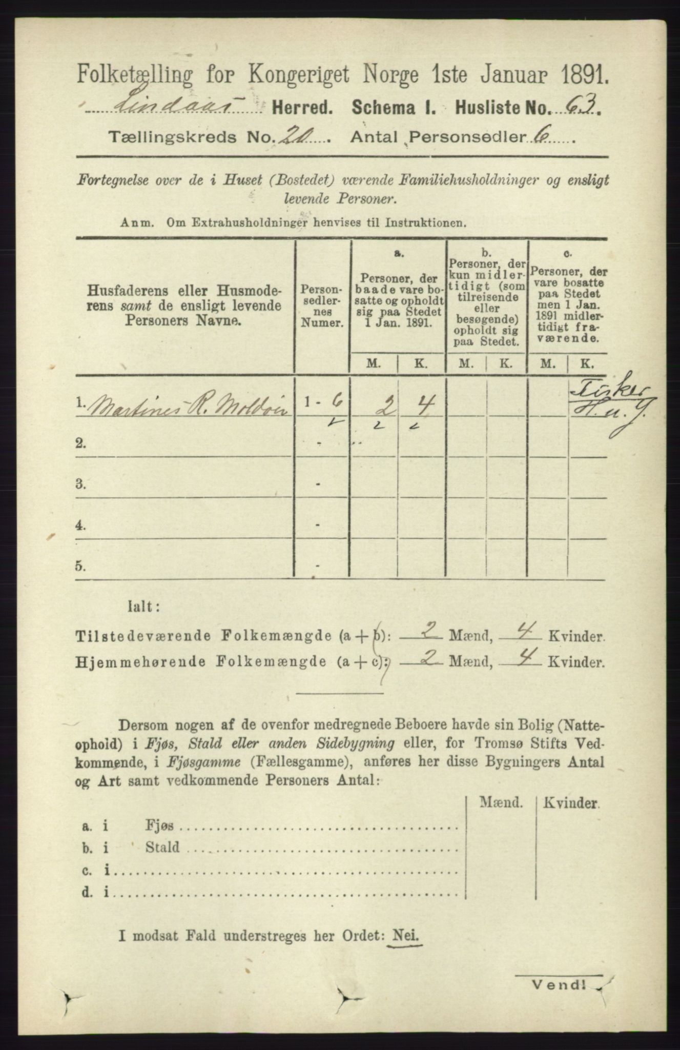 RA, 1891 census for 1263 Lindås, 1891, p. 7337