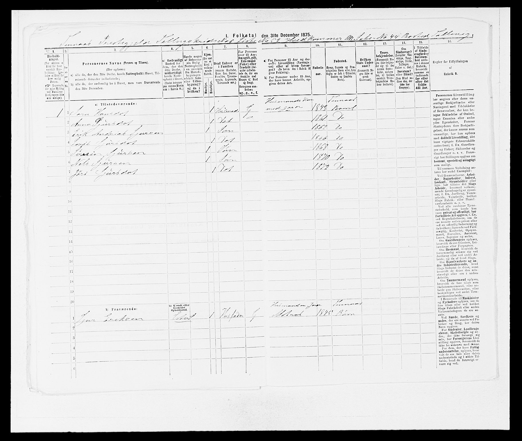 SAB, 1875 census for 1218P Finnås, 1875, p. 785