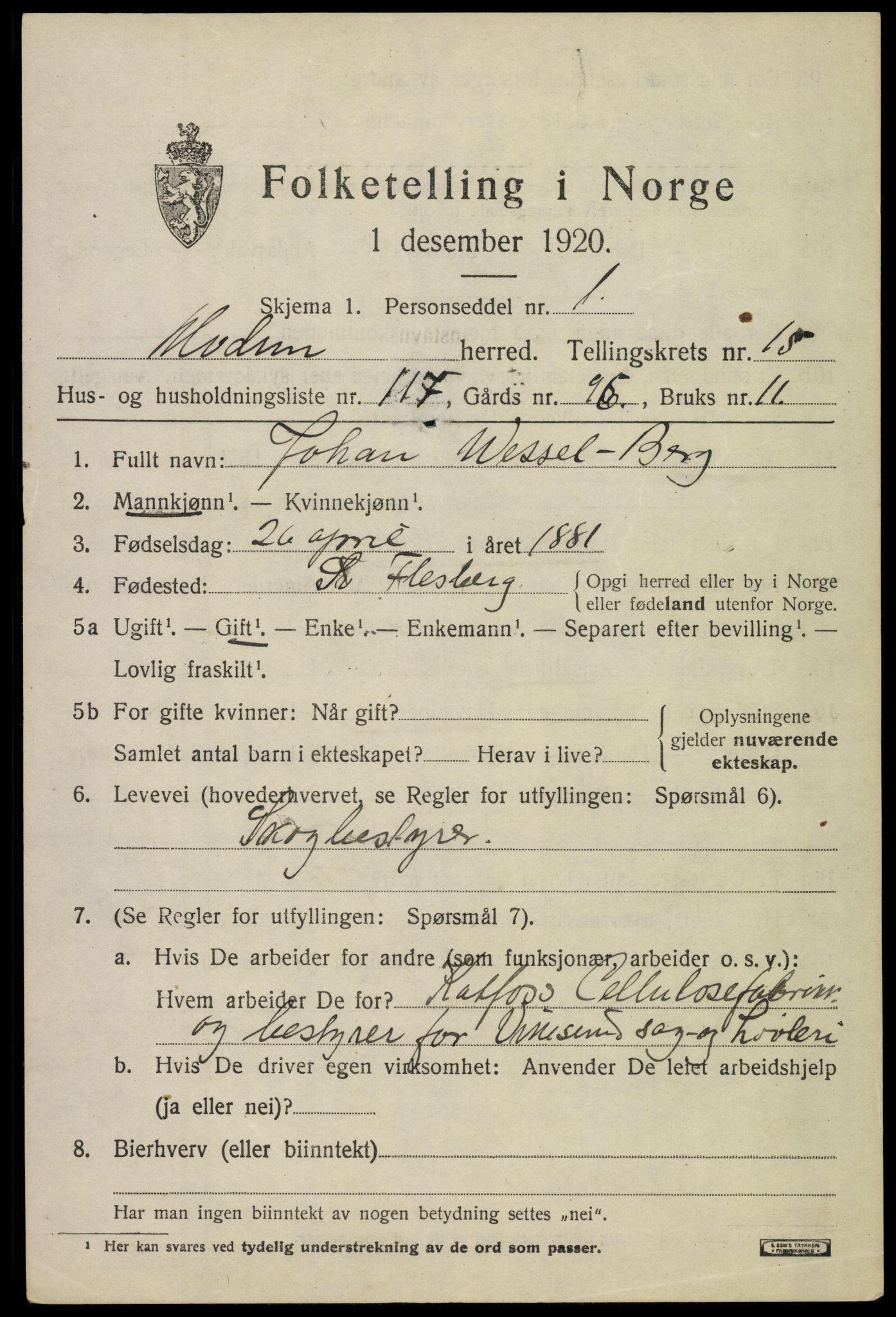 SAKO, 1920 census for Modum, 1920, p. 19403