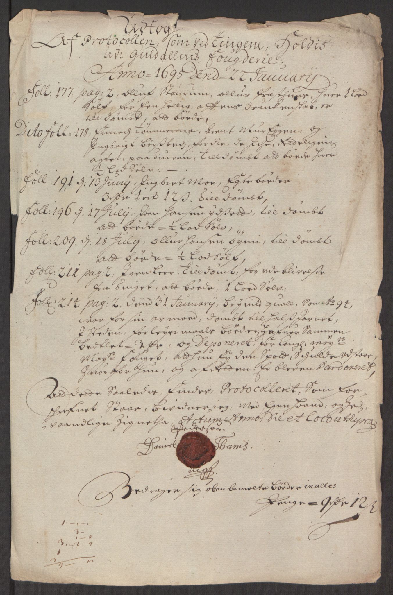Rentekammeret inntil 1814, Reviderte regnskaper, Fogderegnskap, RA/EA-4092/R60/L3945: Fogderegnskap Orkdal og Gauldal, 1695, p. 395